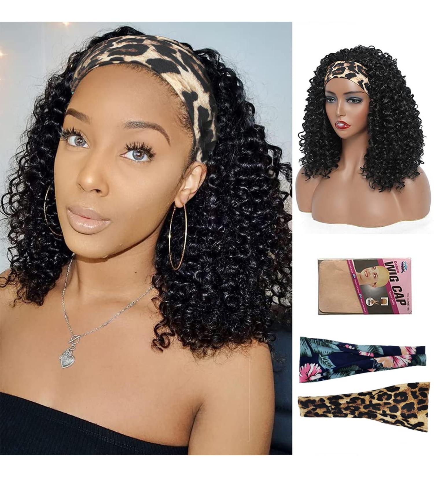 14 Curly Headband Wig for Women - Heat-Resistant Synthetic Glueless Half Wig with Attached Headband for Natural Look - 1B Color - Buy Online on GoSupps.com