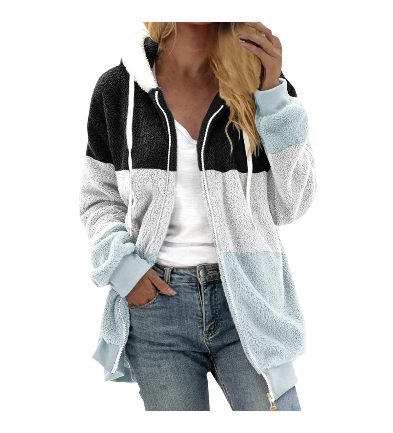 Hanxiulin Women's Long Hooded Fleece Jacket - Plush & Cuddly Winter Coat (5XL Light Blue) - Perfect for Cold Weather - Buy Online on GoSupps.com