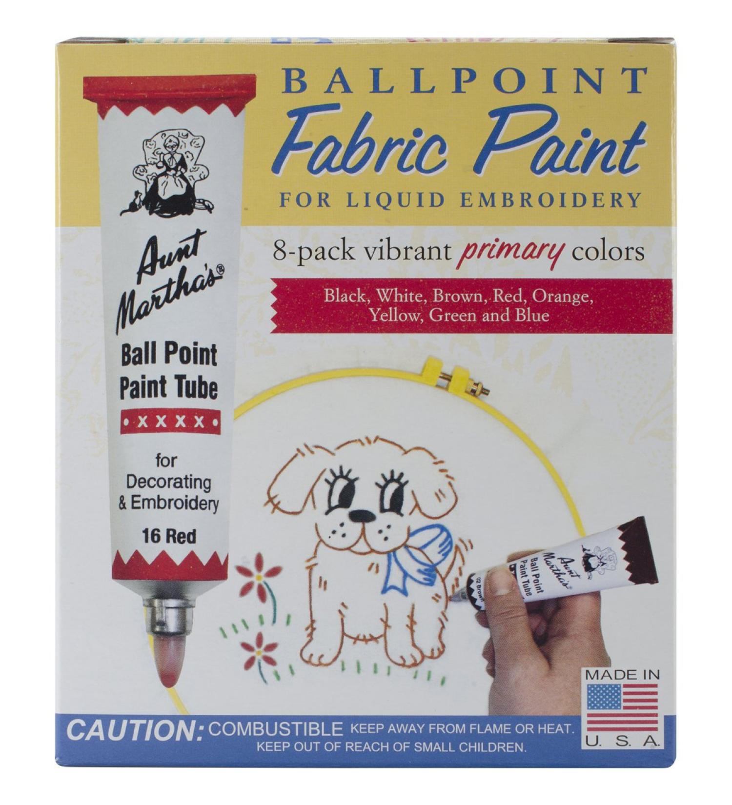 Aunt Martha's Ballpoint Embroidery Paint Primary Colors 8-Pack - 1 Ounce Each - Buy Online on GoSupps.com
