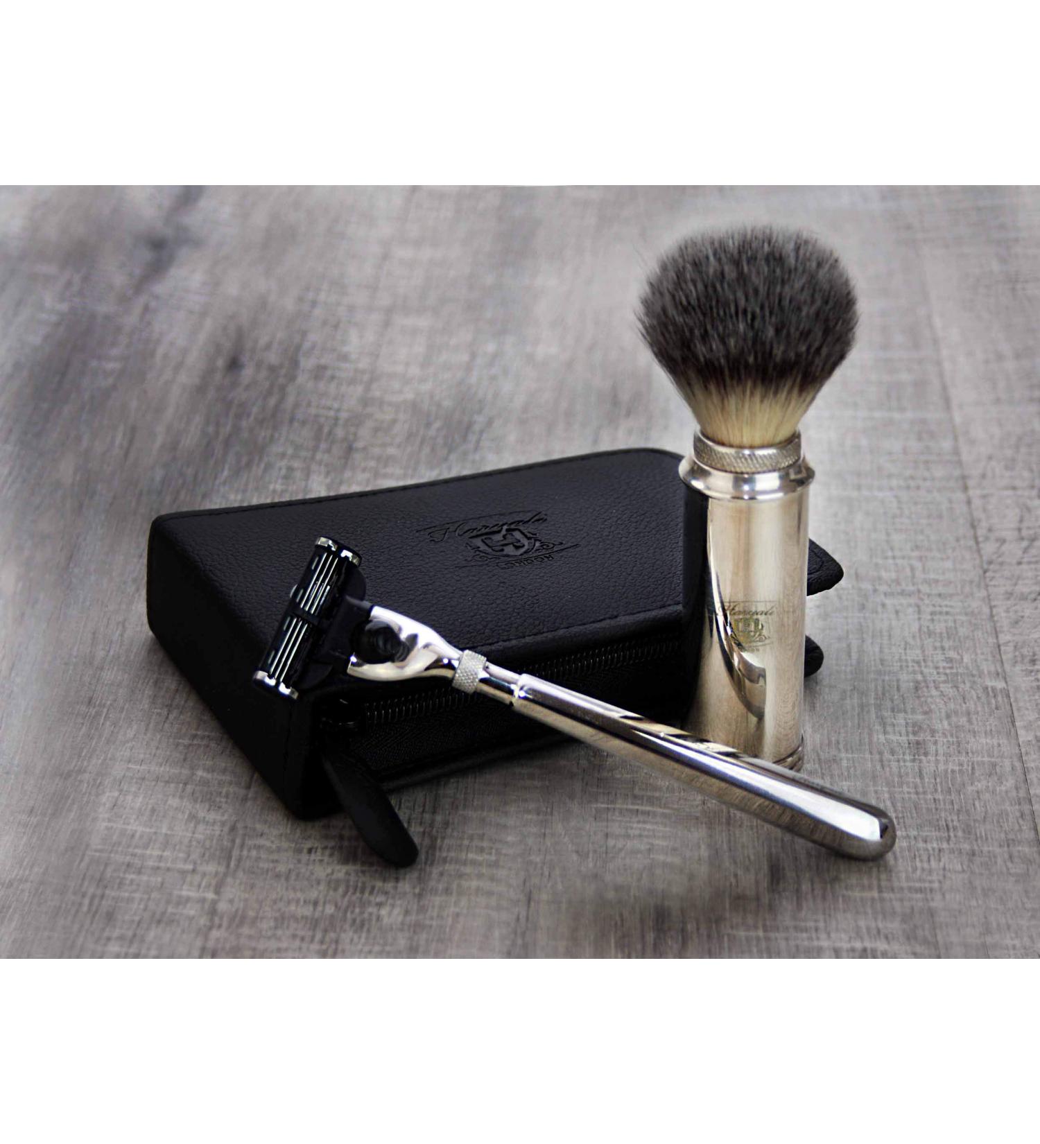 Shop Haryali London Men's Synthetic Badger Razor & Shaving Brush Set | Premium Leather Pouch Included | International Shipping - Buy Online on GoSupps.com