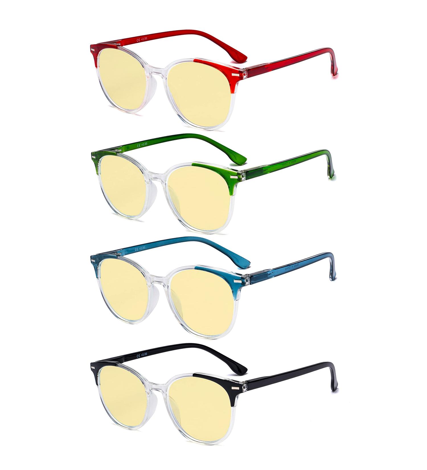 Eyekepper 4-Pack Round Reading Glasses for Women | Yellow Tinted +2.00 Blue Light Blocking | Comfortable & Stylish Vision Care - Buy Online on GoSupps.com