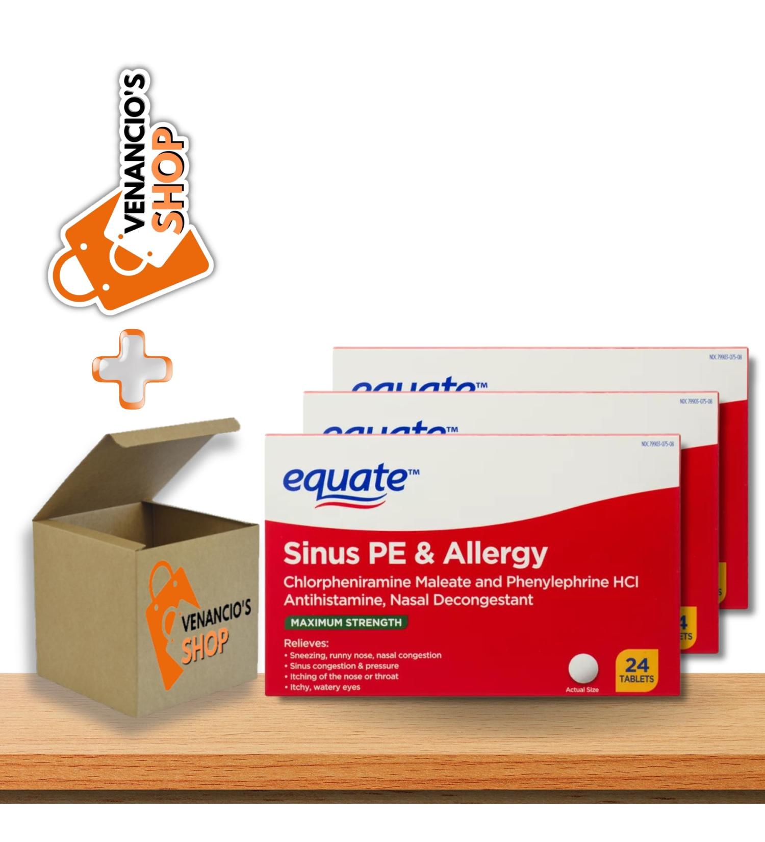 Equate Sinus & Allergy Relief PE Tablets - Maximum Strength Antihistamine & Decongestant - 4 Hour Allergy Medication - 72 Count (Pack of 3) + Bonus Venancio Sfridge Sticker - Buy Online on GoSupps.com