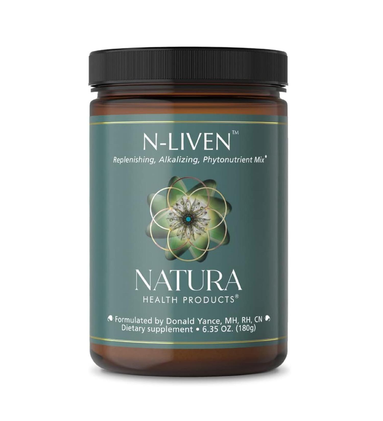 Natura Health Products N-liven Supplement - Organic Superfood Greens Powder Drink - Including Spirulina & Chlorophyll - Premier Blend of Barley Grass Kale Spinach Goji Berry Raspberry (180 Grams) - Buy Online on GoSupps.com