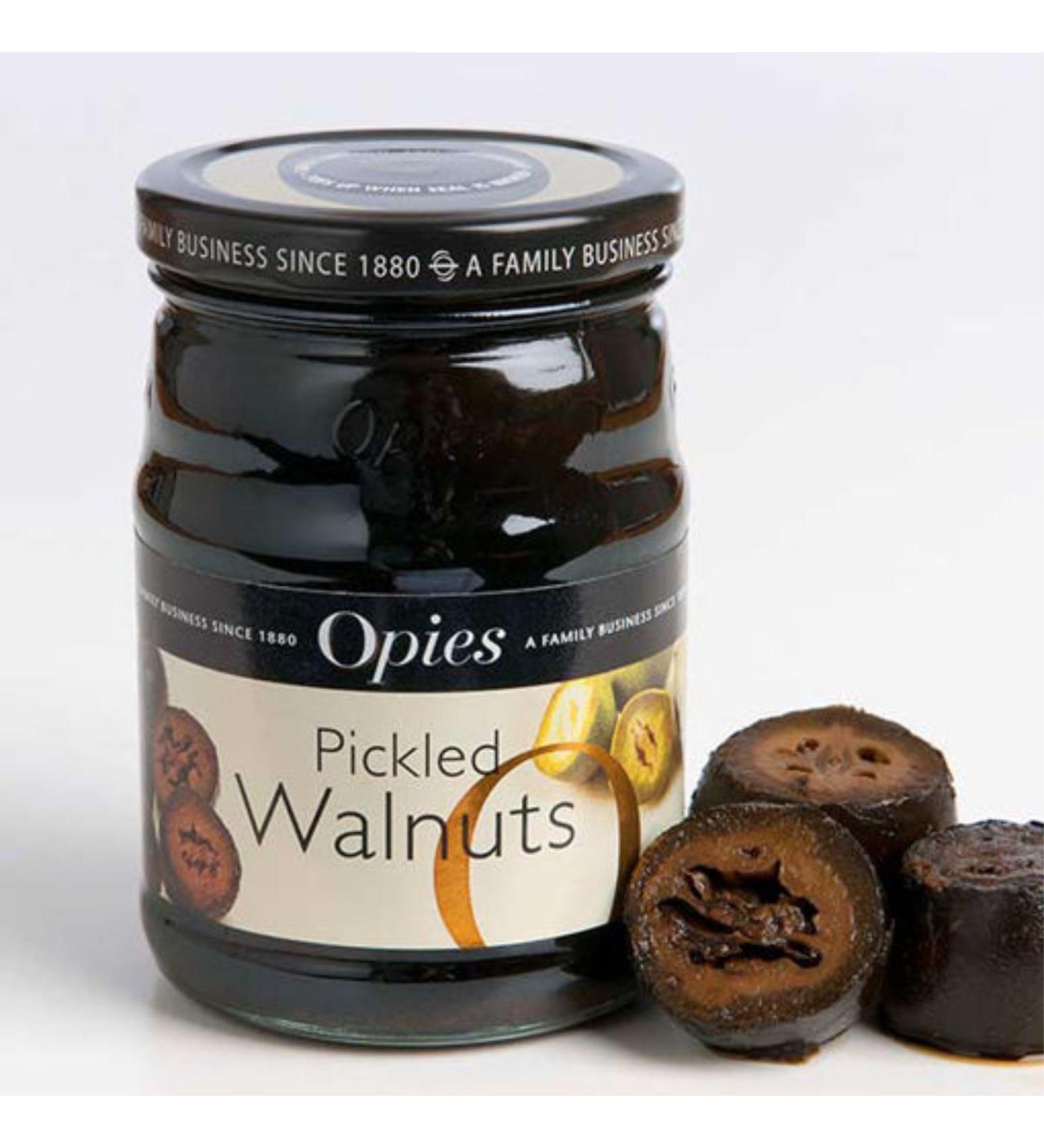 Opies Pickled Walnuts 390 g Harvested before shell formulation cooked & marinated in a special malt vinegar. Serve with cheese cold meats or as an ingredient in casseroles & salads. - Buy Online on GoSupps.com