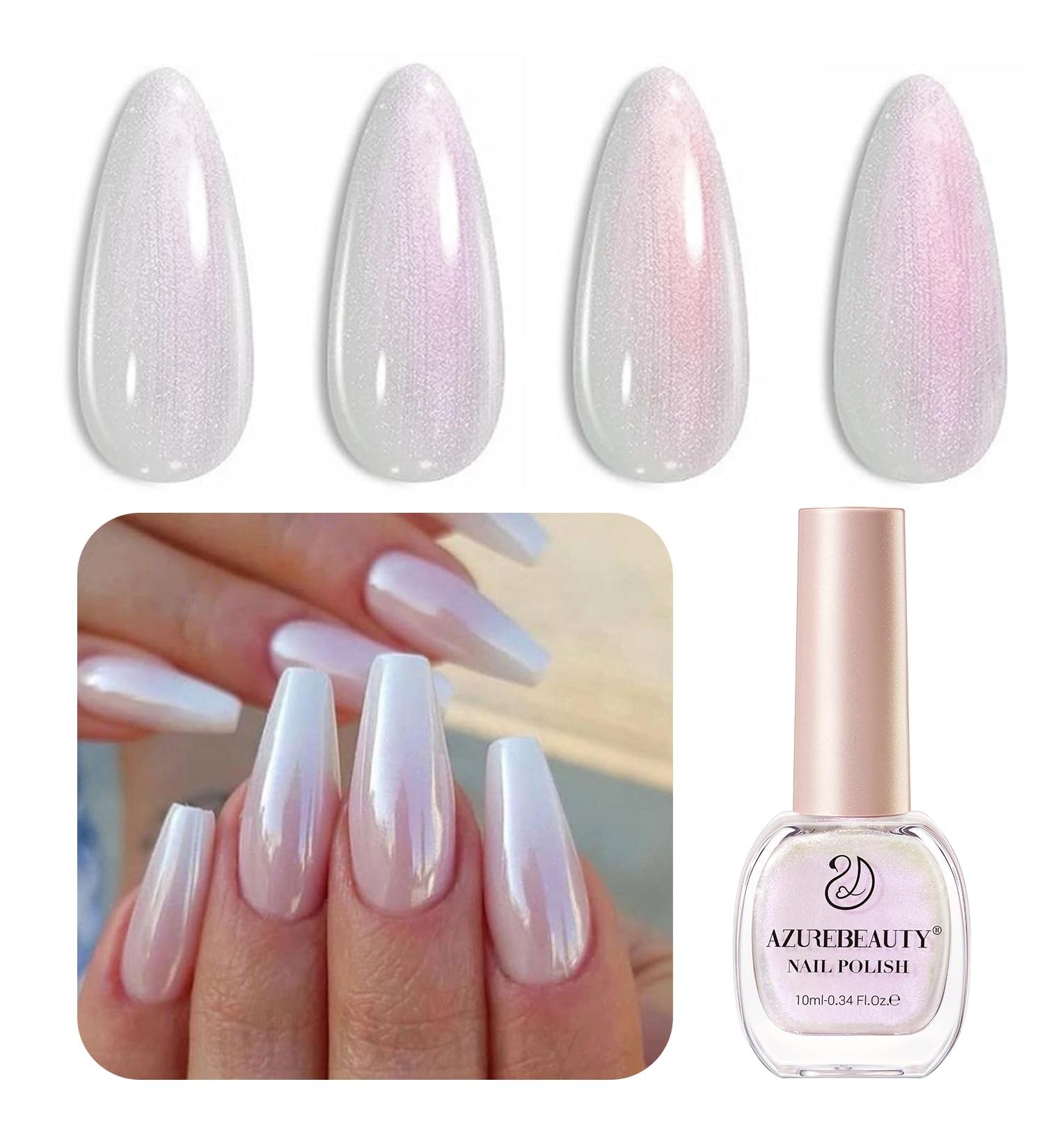 AZUREBEAUTY Vegan Shine White Nail Polish | Glitter Pearl Quick Dry Nail Enamel for DIY Manicure & Pedicure - Buy Online on GoSupps.com