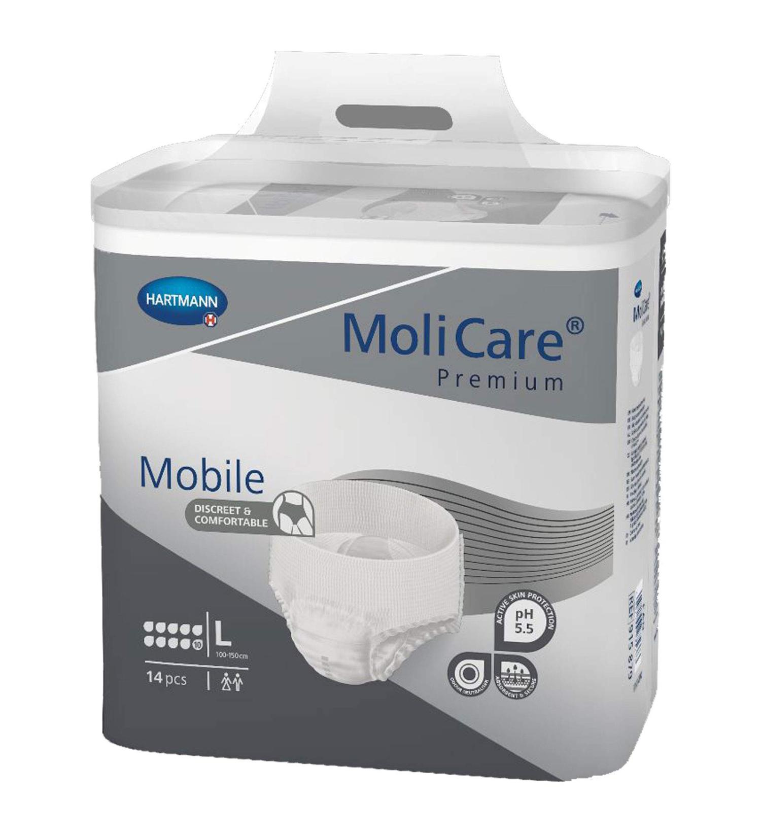 Molicare Premium Mobile Disposable Pants for Incontinence | 10 Drops Size L (100-150 cm) 14 Pieces | Discreet Protection for Men & Women - Buy Online on GoSupps.com