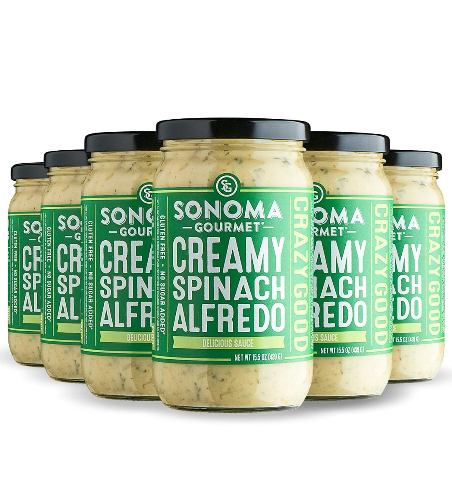 Sonoma Gourmet Spinach Alfredo Pasta Sauce - Gluten-Free, No Sugar Added, Real Cream - 15.5oz Jars (Pack of 6) - Buy Online on GoSupps.com