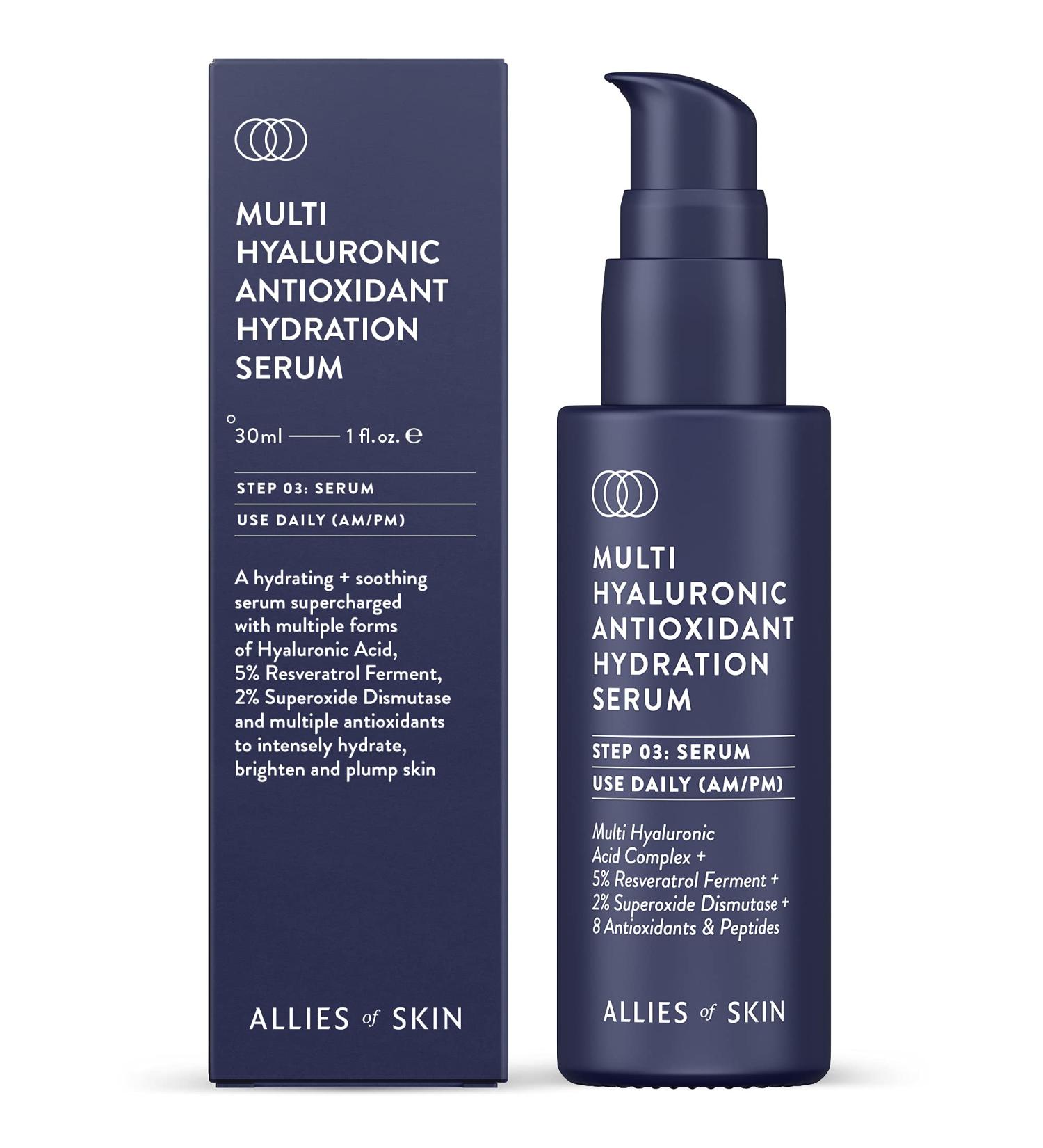 Allies of Skin Multi Hyaluronic Antioxidant Hydration Serum - Niacinamide Vitamin E Anti-Aging Hydration & Brightening (30 ml) - Shop Internationally - Buy Online on GoSupps.com