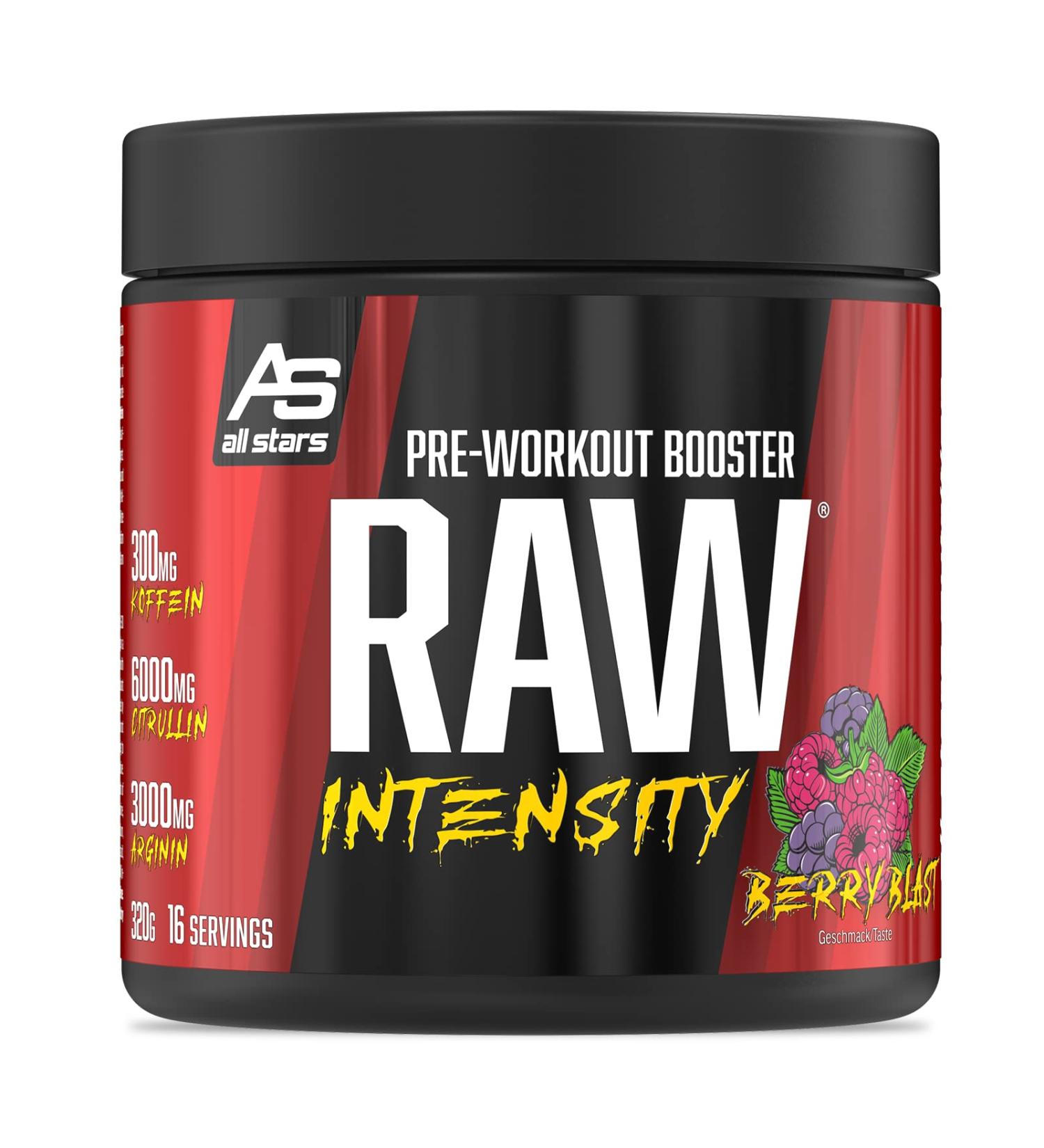 All Stars RAW Intensity Pre Workout Booster - Berry Blast | Fitness Powder with Amino Acids & Plant Extract | Energy Drink with Caffeine & Taurine | 16 Portions - Buy Online on GoSupps.com