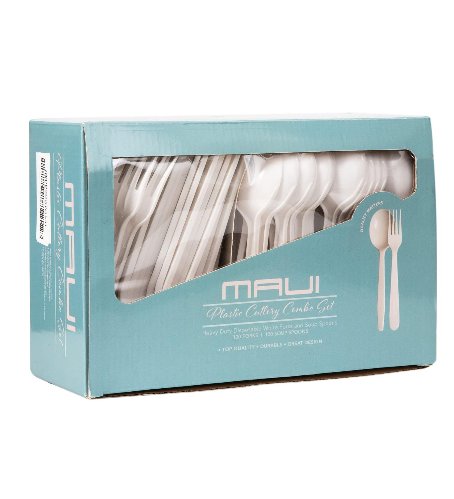 MAUI Heavy Duty Plastic Forks and Spoons Set - 200 Pack, Disposable, Strong and Durable - Ideal for Parties and Gatherings by Maui - Buy Online on GoSupps.com