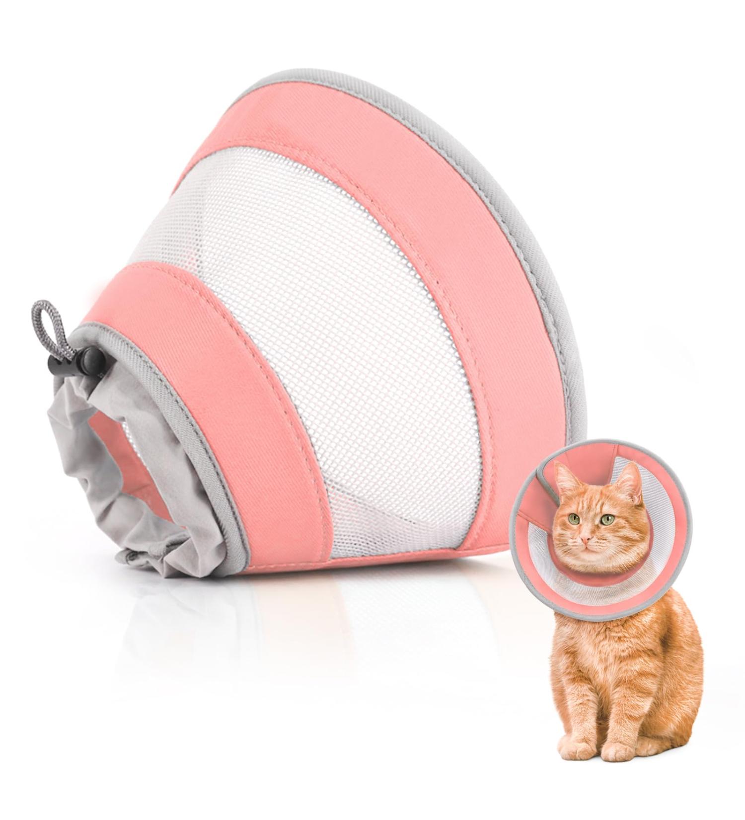 Supet Breathable Adjustable Cat Cone Collar - Water Resistant & Soft Recovery E-Collar for Cats - Pink (Neck Girth 14-24CM) - Buy Online on GoSupps.com