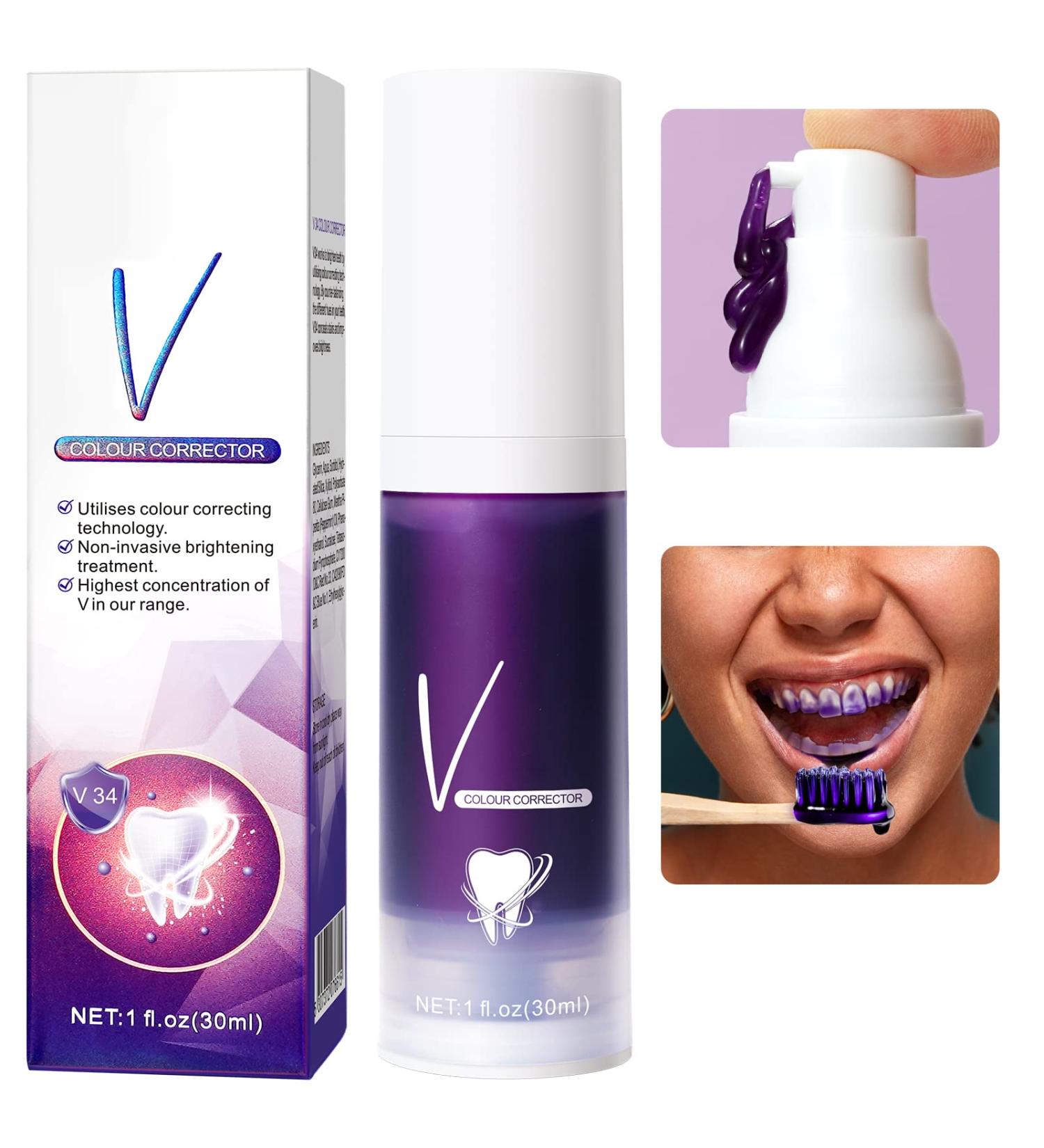 Purple Toothpaste Teeth Whitening Foam Stain Removal Extra Whitening Removes Stains Color Correcting Toothpaste Mouth Cleaning Care - Buy Online on GoSupps.com