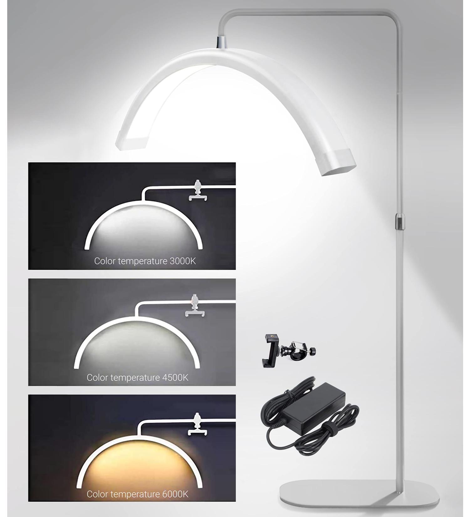 LED Half Moon Floor Lamp for Beauty Skincare & Lash Extension | Eyelash Lighting for Filming & Content Creation - White - Buy Online on GoSupps.com