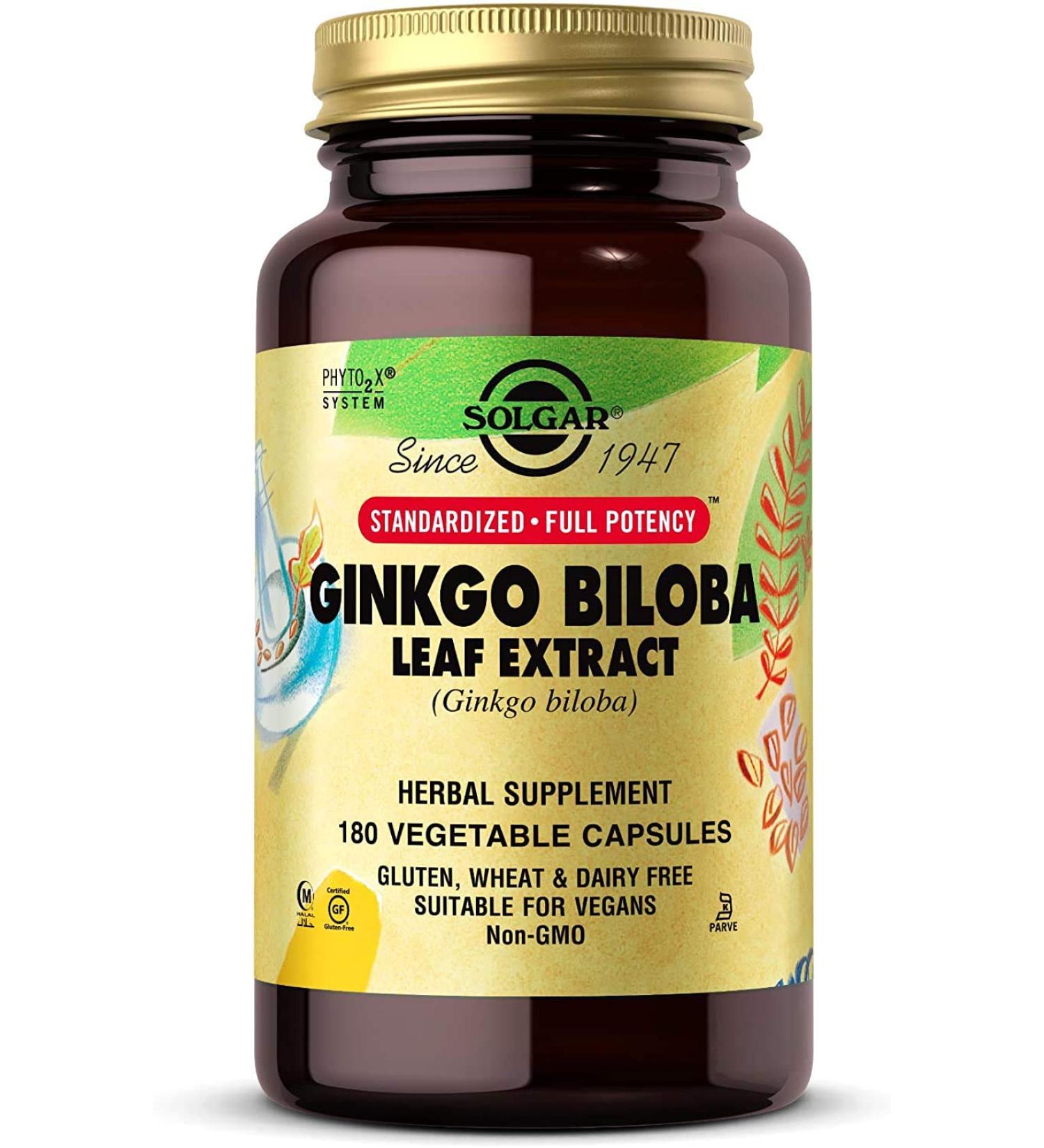 Solgar Ginkgo Biloba Leaf Extract 180 Capsules - Brain Health & Mental Alertness Support - Non-GMO Vegan Gluten Free - 180 Servings - Buy Online on GoSupps.com