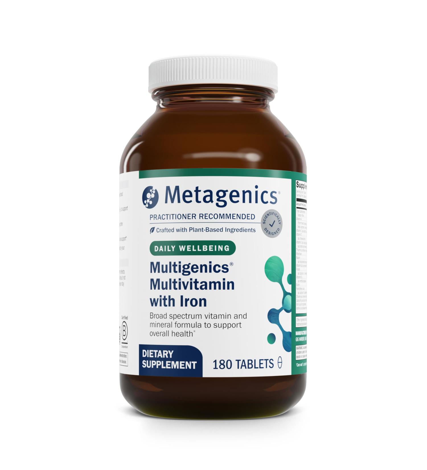 Metagenics Multigenics Multivitamin with Iron - Daily Multimineral Formula for Bone Health Homocysteine Metabolism & Antioxidant Support - Contains B Vitamins Calcium Zinc & Folate - 180 Tablets - Buy Online on GoSupps.com