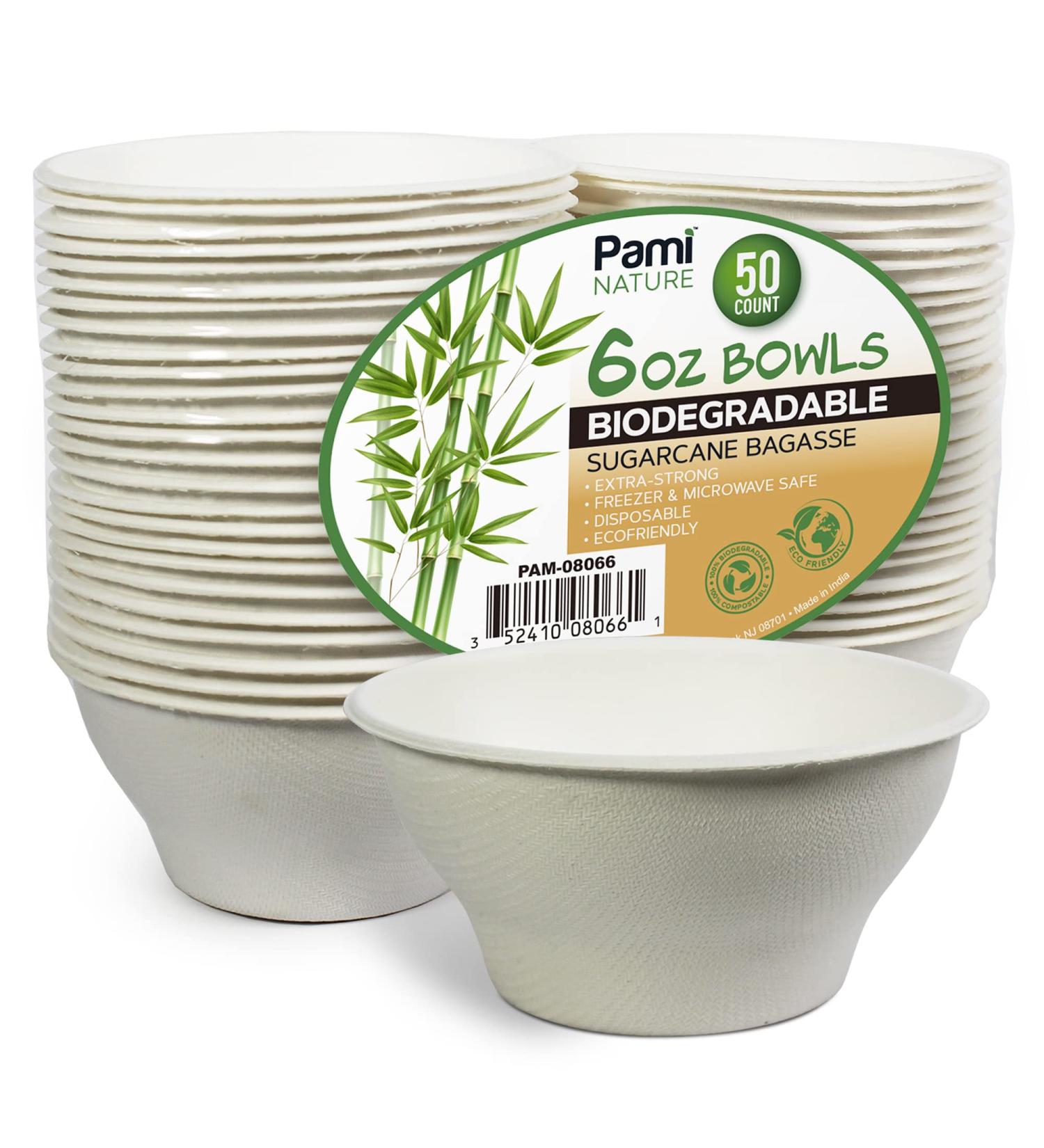 100% Biodegradable 6 oz. Sugarcane Bowls Pack of 50 - Compostable Soup Bowls - Eco-Friendly Bagasse Bowls for Hot & Cold Foods - Disposable Microwavable Paper Bowls - Buy Online on GoSupps.com