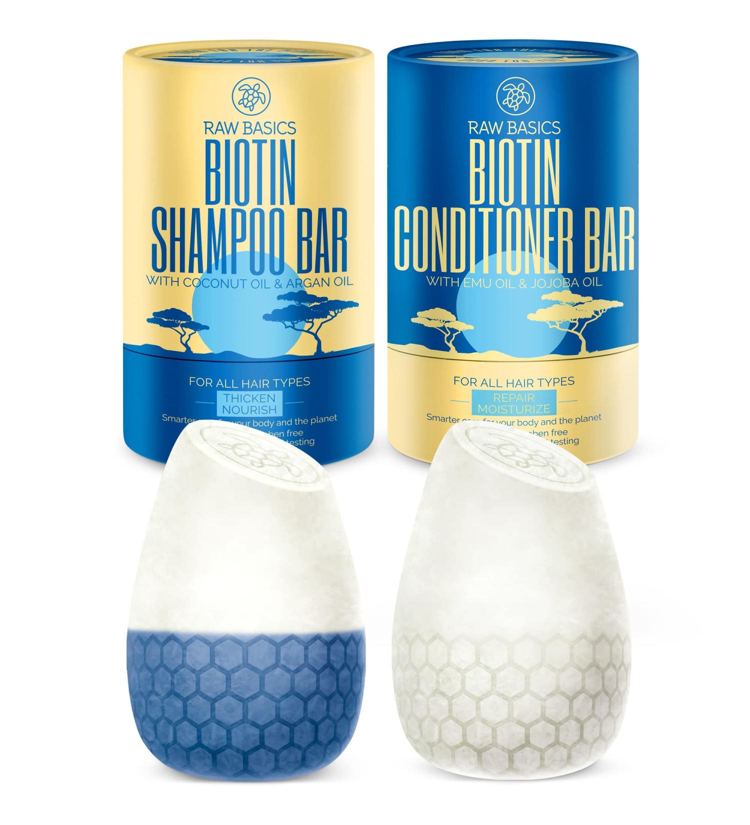 Biotin Shampoo Bars & Solid Conditioner Set | Zero Waste, Natural, Sulfate-Free | Travel Size Hair Care for Women & Men - Volumizing & Thickening - Buy Online on GoSupps.com