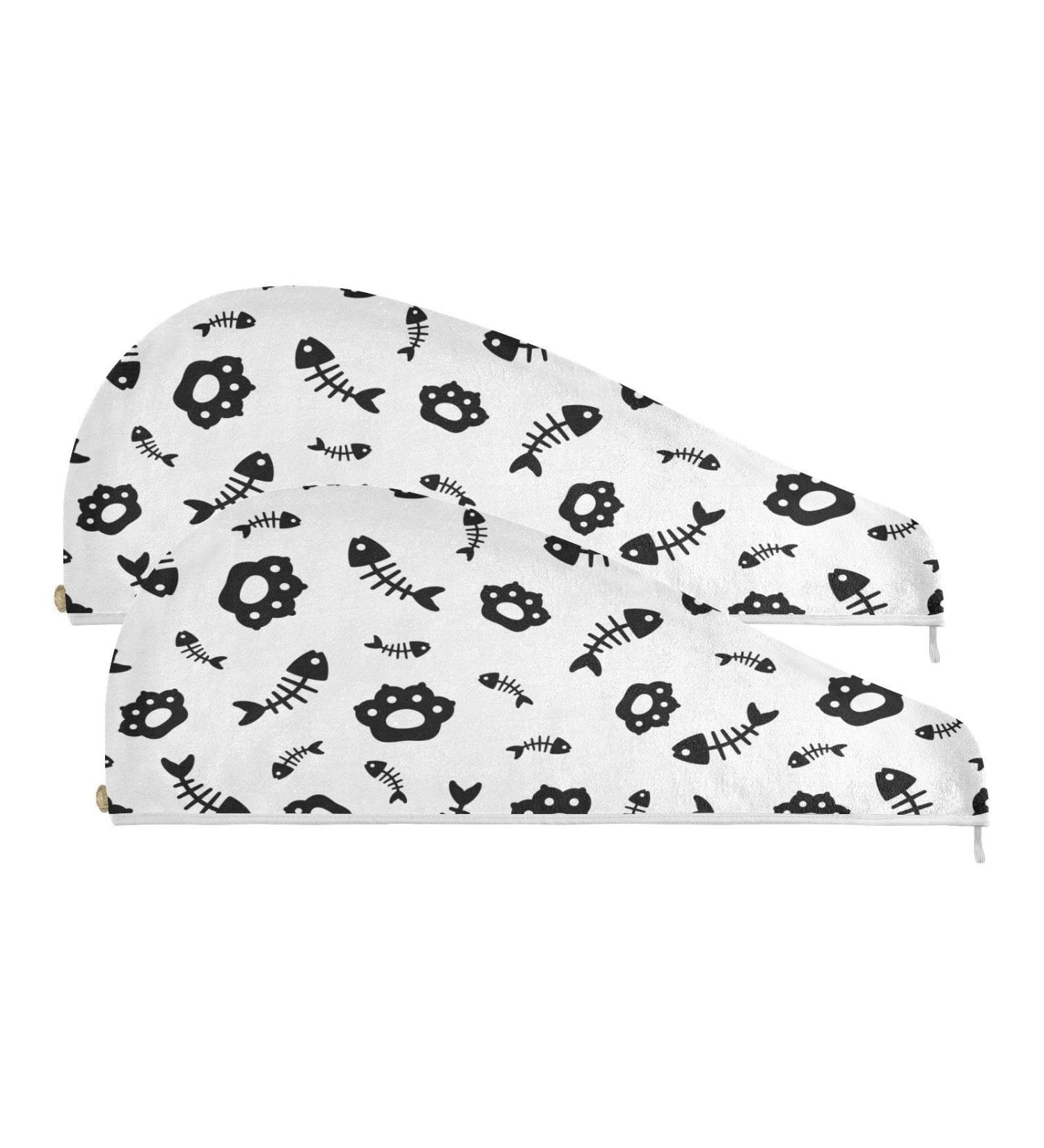Doodle Black Bear Claw & Fish Bone Quick Dry Hair Cap Set | 2-Piece Super Absorbent Towel with Button Headband | Soft & Comfortable Drying Solution - Buy Online on GoSupps.com