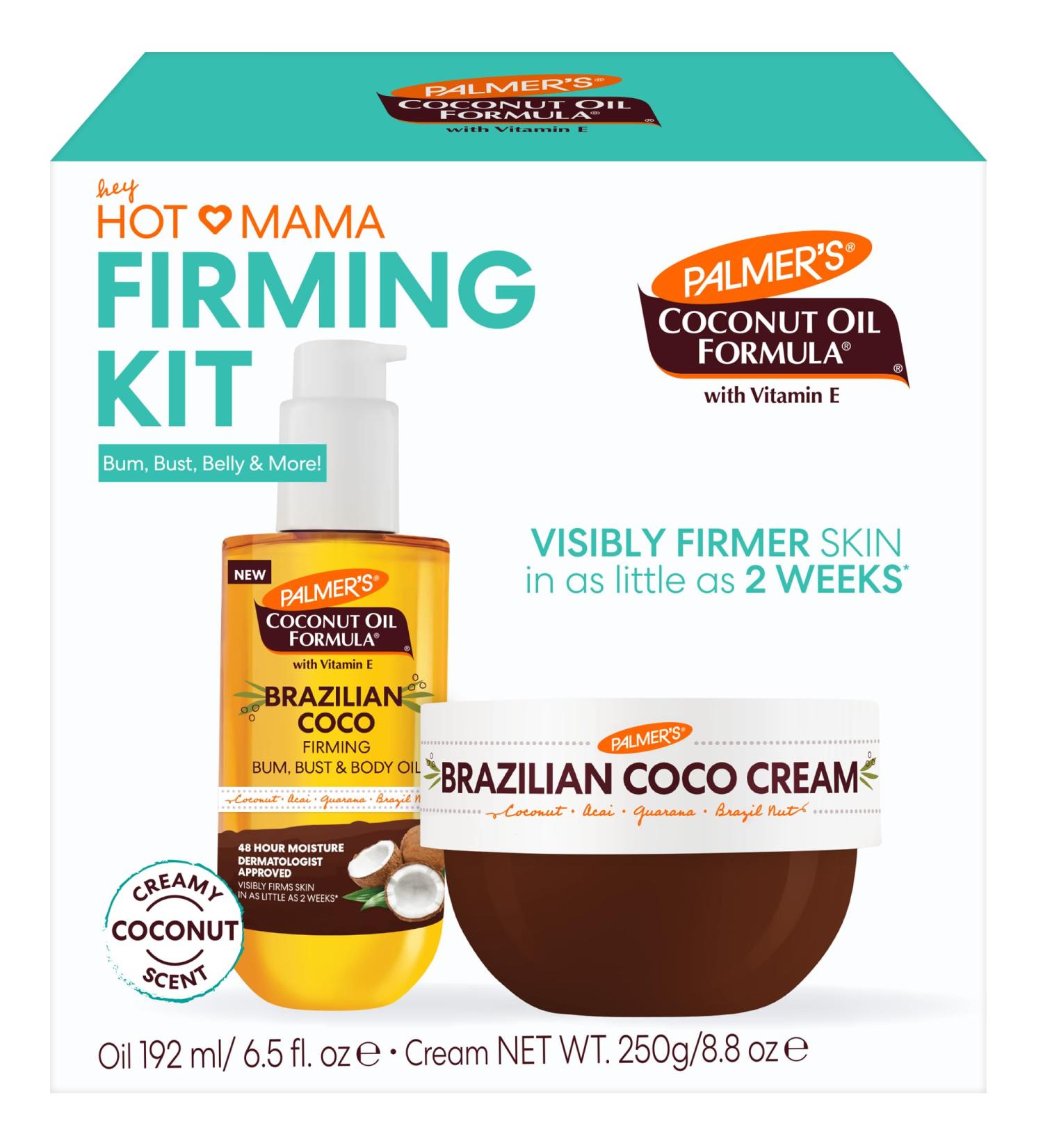Palmer's Brazilian Coco Hot Mama Firming Kit Coconut Oil Formula Skin Care Duo with Firming Body Cream (8.8 Oz) + Body Oil (6.6 Fl Oz) Helps Tone Bum Belly & Thighs Provides 48 Hour Moisture - Buy Online on GoSupps.com