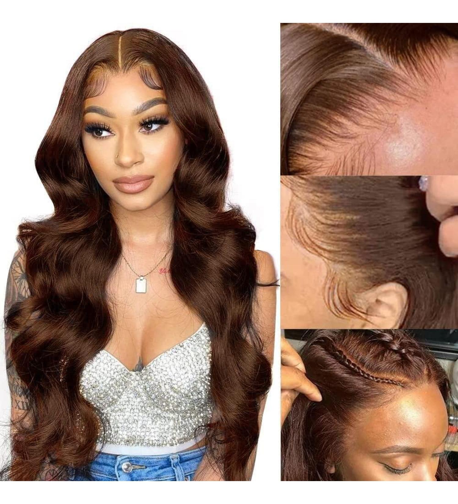 Chocolate Brown Body Wave Lace Front Wig 20 | 13X4 HD Lace, 150% Density Brazilian Virgin Human Hair | Pre Plucked with Baby Hair | Colored Human Hair Lace Front Wig - Buy Online on GoSupps.com