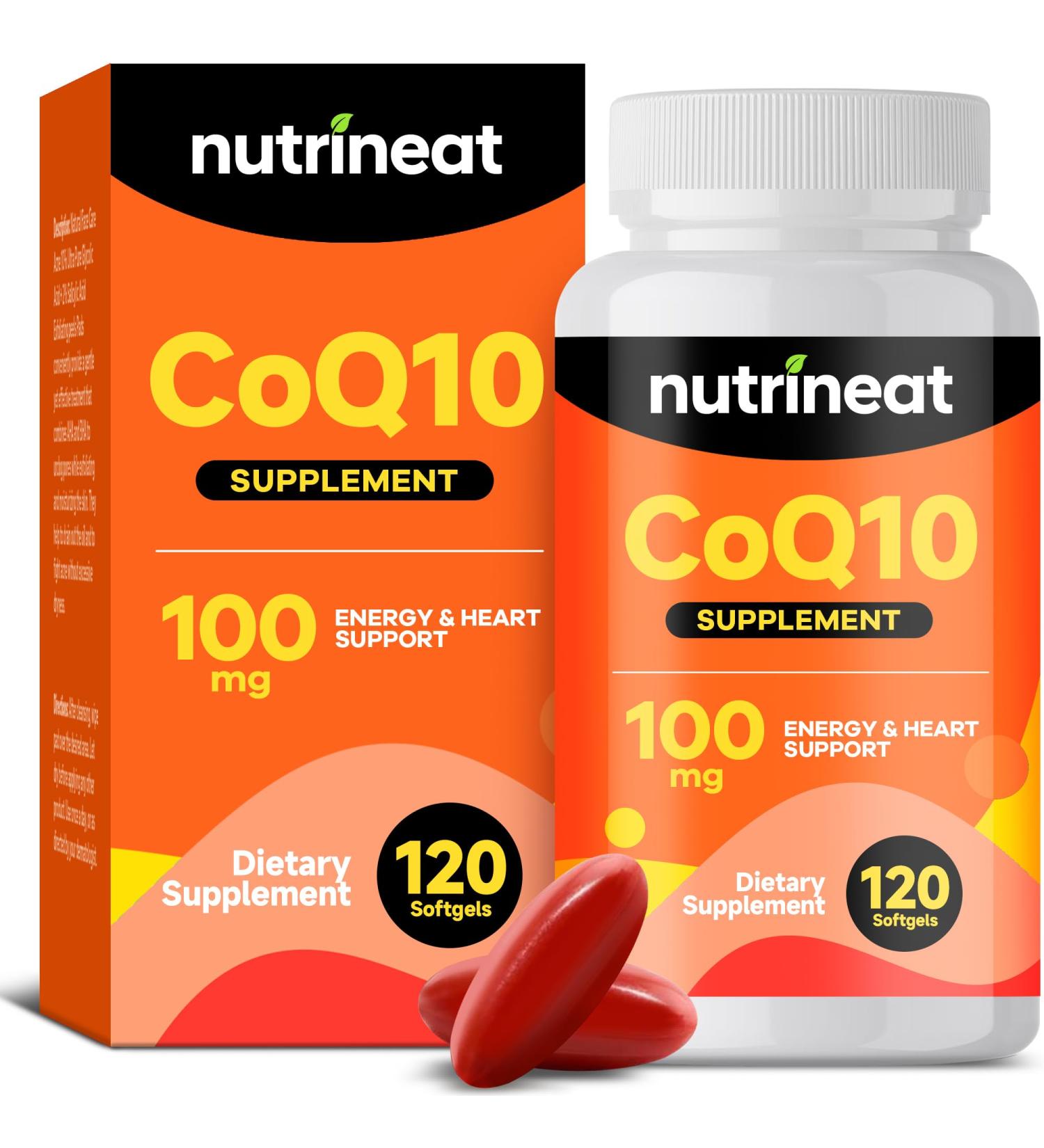 NutriNeat CoQ10 100mg Softgels (120 Softgels) CoQ10 Supplement Support Heart Health & Energy Production High Absorption Coenzyme Q10 Gluten Free Energy Supplements