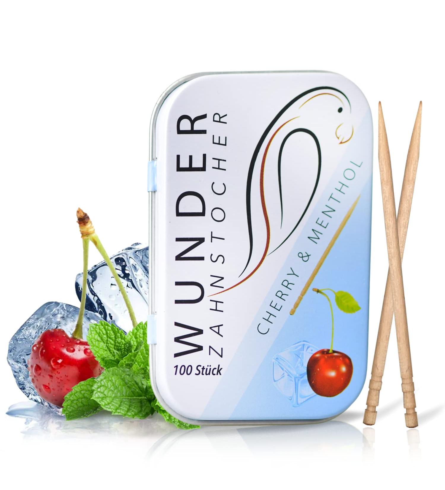 Flavoured Toothpicks: Stop Nail Biting, Fresh Breath & Teeth Cleaning To Go - Sugar-Free Vegan Cherry/Menthol - Wonder Toothpick - Buy Online on GoSupps.com