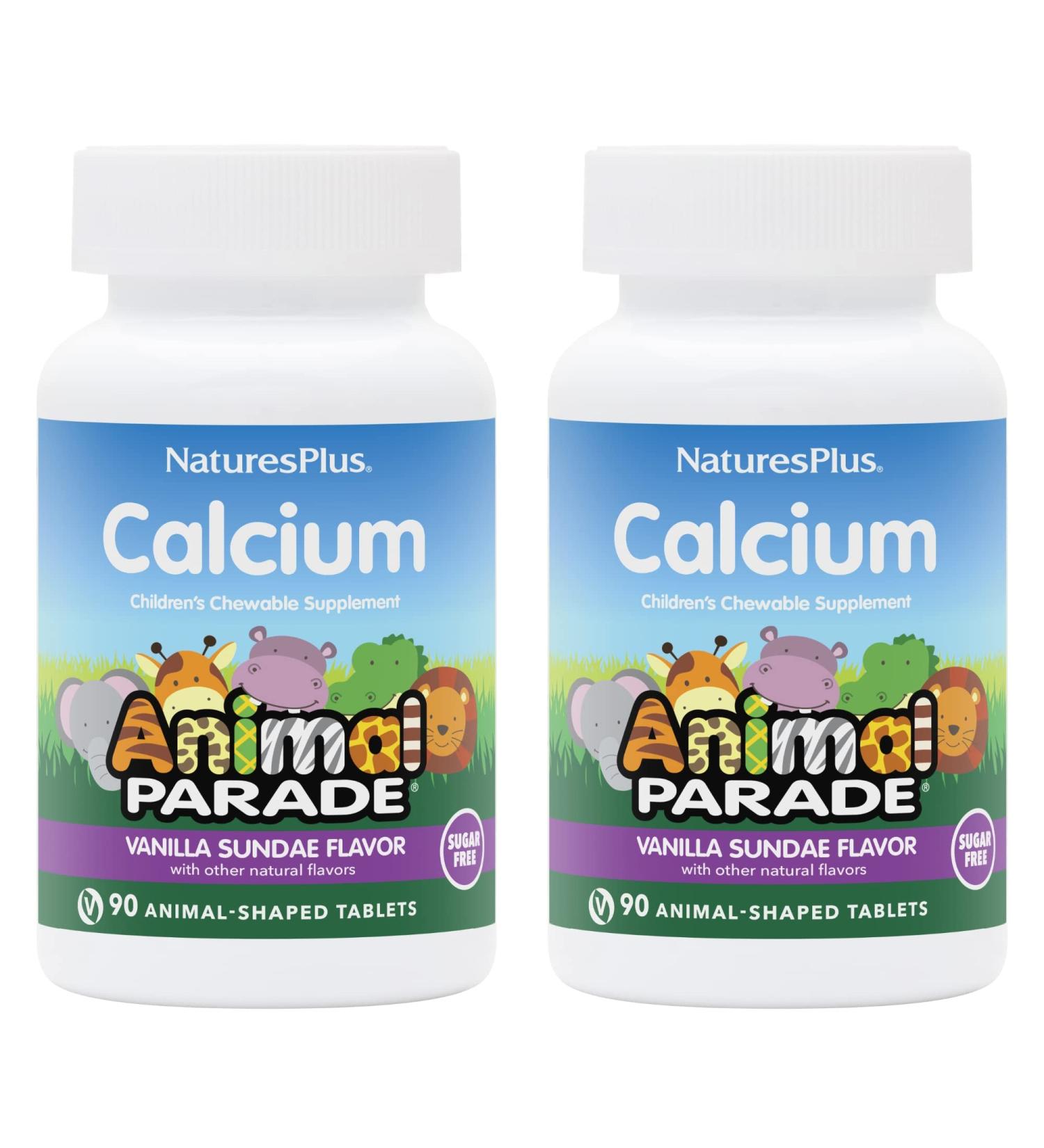 NaturesPlus Animal Parade Sugar-Free Children's Calcium & Magnesium Chewable Tablets - Vanilla Sundae Flavor - Pack of 2 - Gluten Free - 180 Servings - Buy Online on GoSupps.com