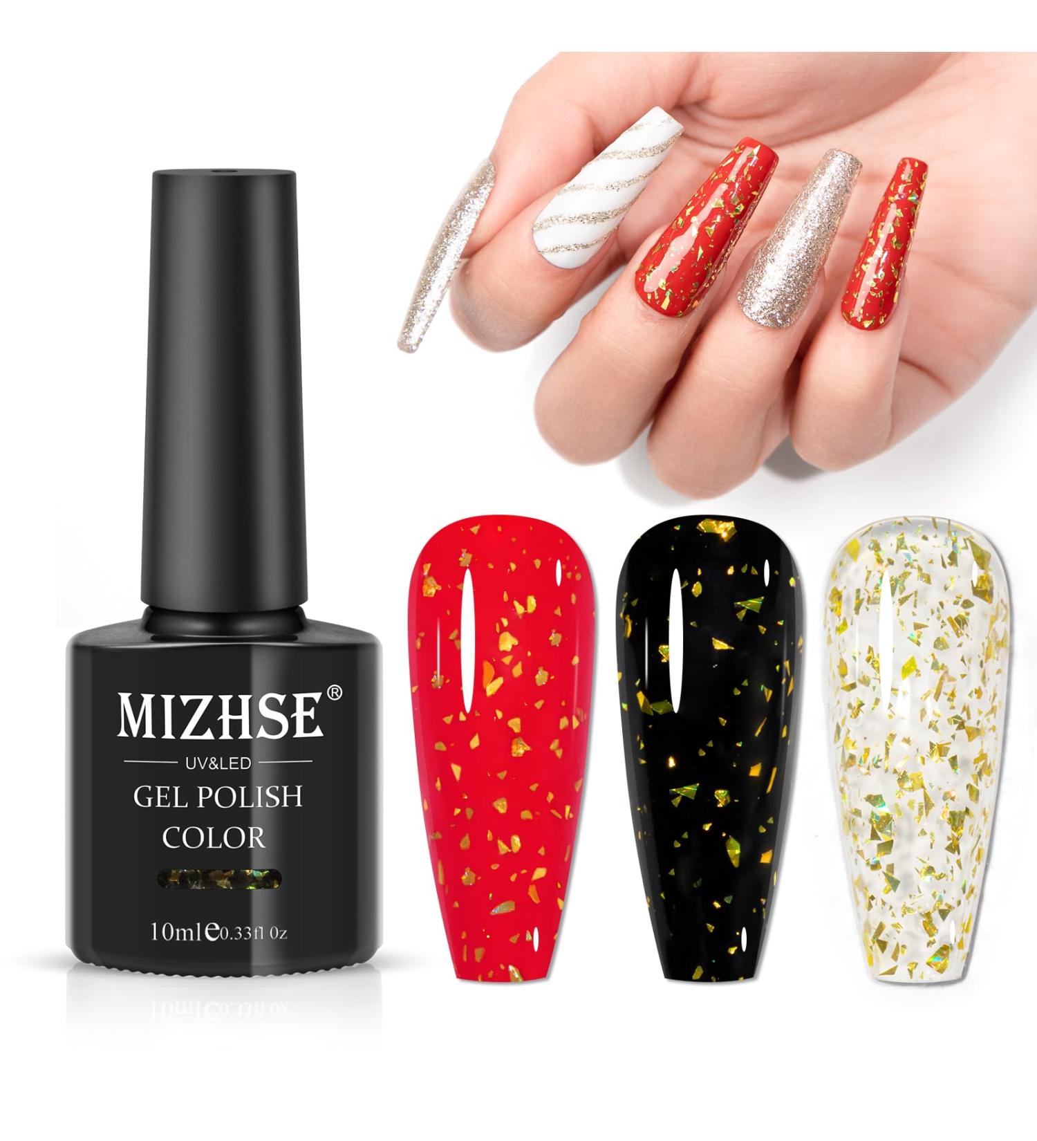 MIZHSE Gold Glitter Top Coat Gel Nail Polish - Sparkling Soak Off UV LED Gel for Salon & DIY Manicure - 10ml E-Gold Sequins Christmas Nail Decor - Buy Online on GoSupps.com