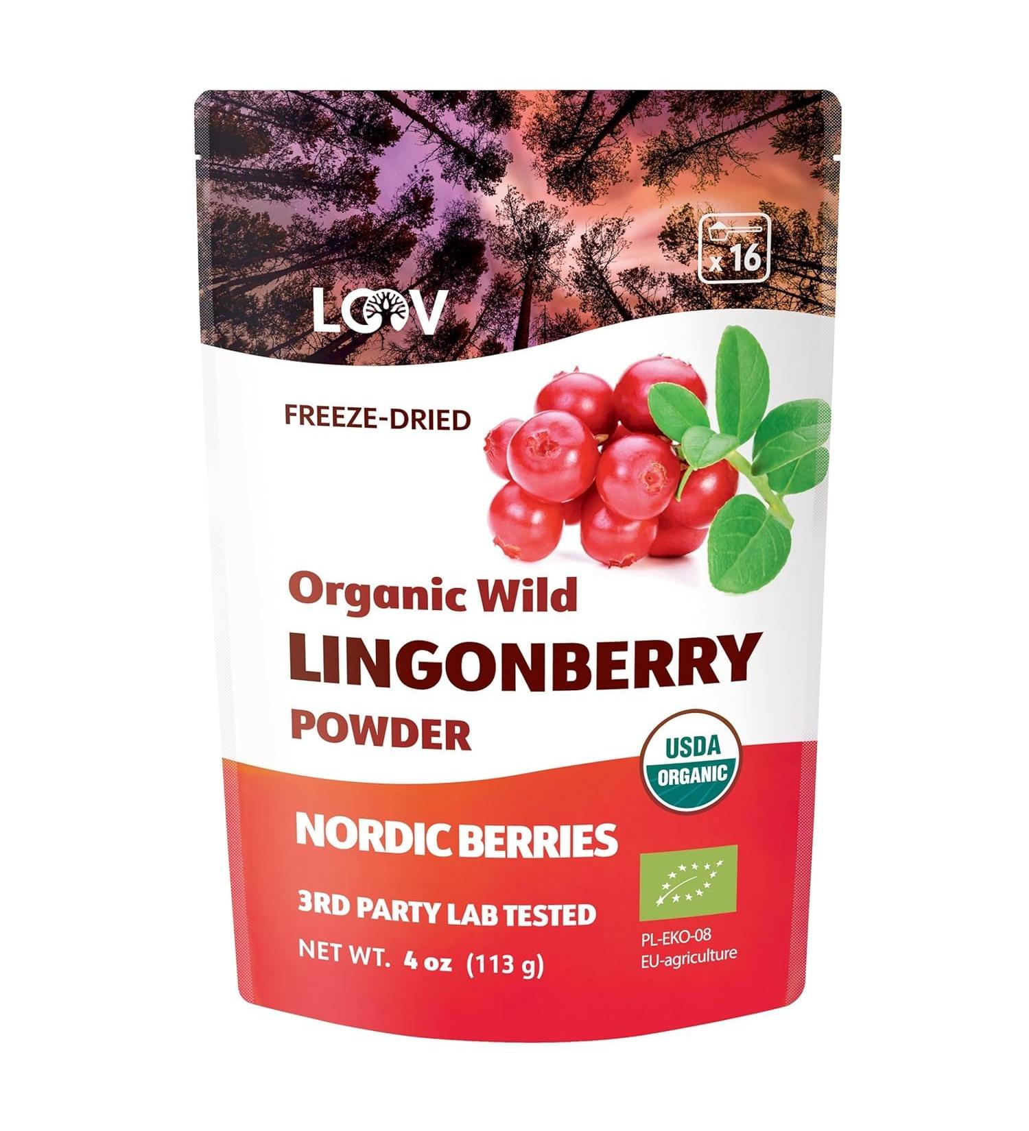 Poudre d airelles rouges sauvages biologiques LOOV 113 g 100% baies enti res lyophilis es sans sucre ajout r colt es l tat sauvage dans les for ts d Europe du Nord - Buy Online on GoSupps.com