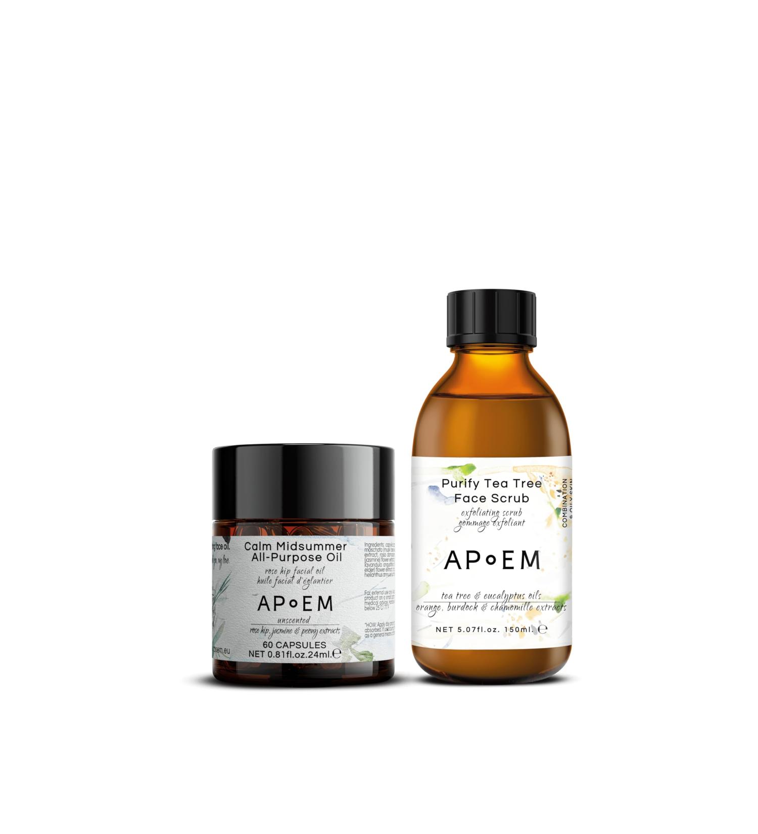APoEM Renew & Purify Skincare Set | Anti-Aging Serum Capsules & Tea Tree Face Scrub | Smooth Firm & Brighten Skin | Natural Botanical Formula - Buy Online on GoSupps.com