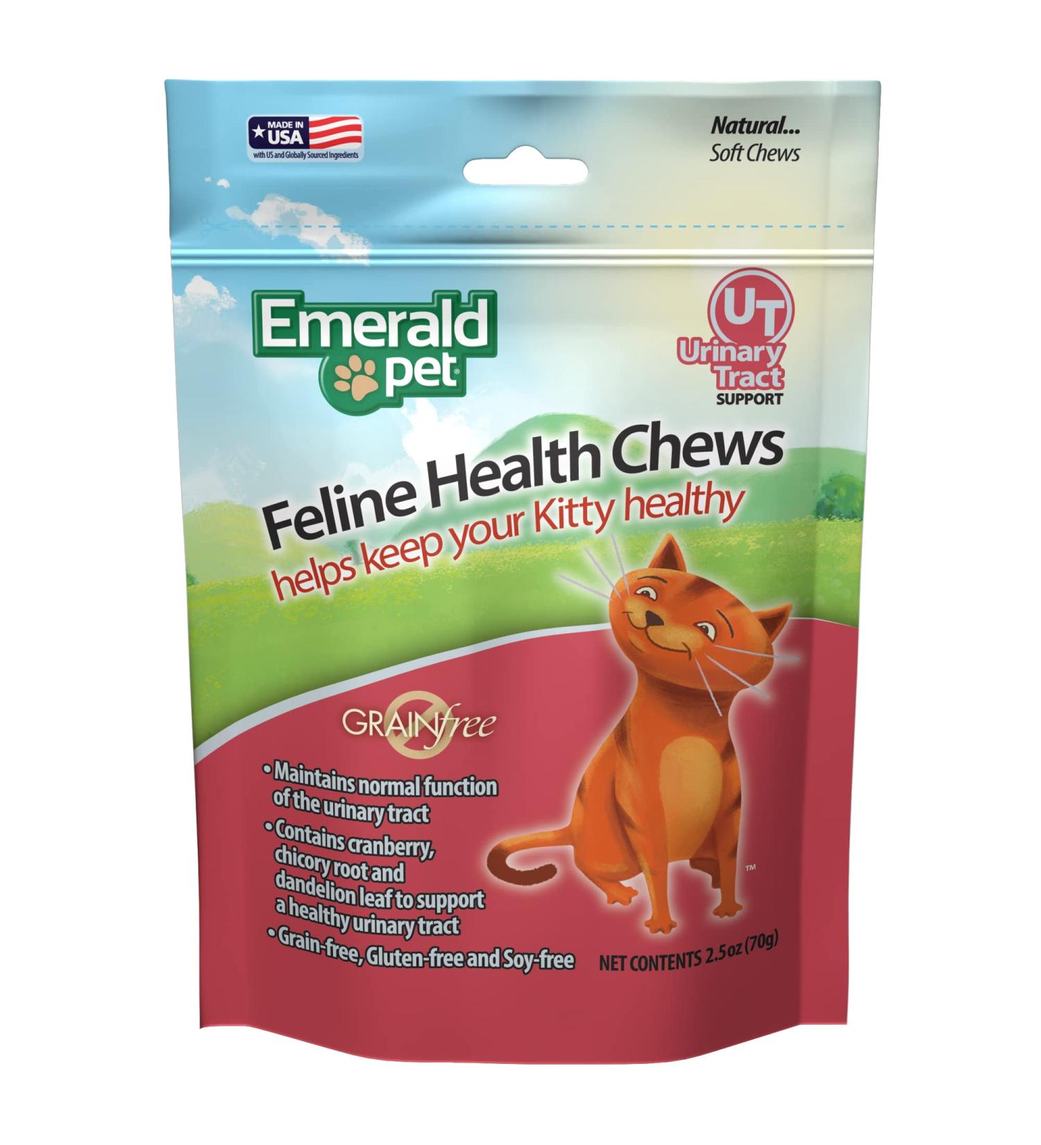 Emerald Pet Feline Health Chews UT Support - Grain-Free Cat Supplements with Cranberry for Urinary Tract Health - 2.5 oz Single Pack - Made in USA - Buy Online on GoSupps.com