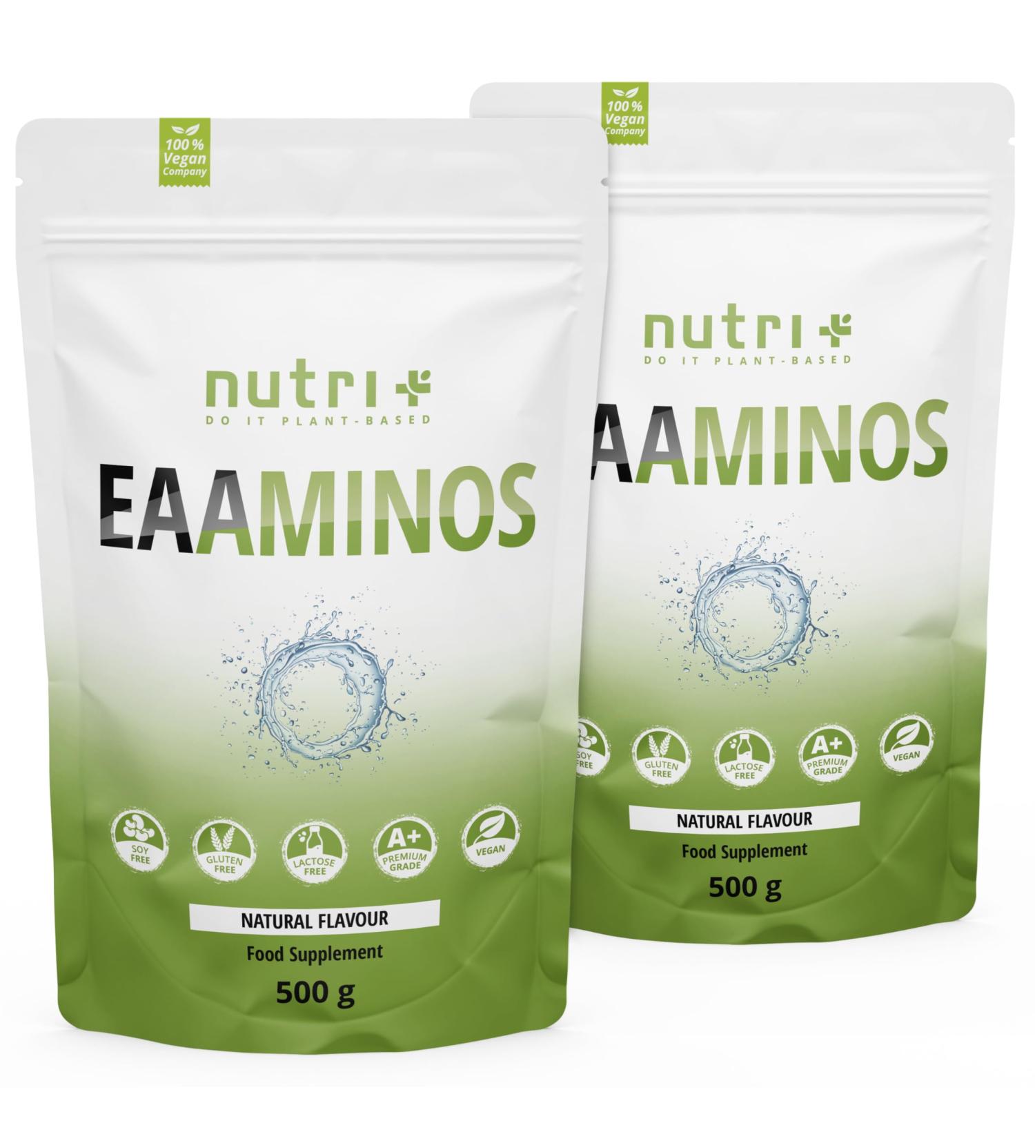  Nutri + Nutri + EAA Natural High Dosed Natural Powder - Instant Neutral EAA No Sweeteners Additives & Artificial Flavour - Vegan Essential Aminos 1000g - Buy Online on GoSupps.com