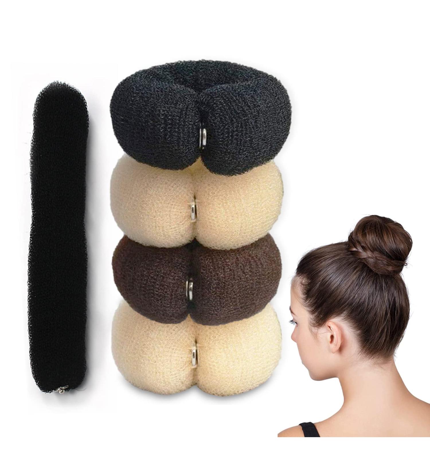 4 Pieces Dutt Pillow Set - Large Donut Hair Bun Maker & Updo Accessories for Girls (Black Brown Cream White) | International Shipping Available - Buy Online on GoSupps.com
