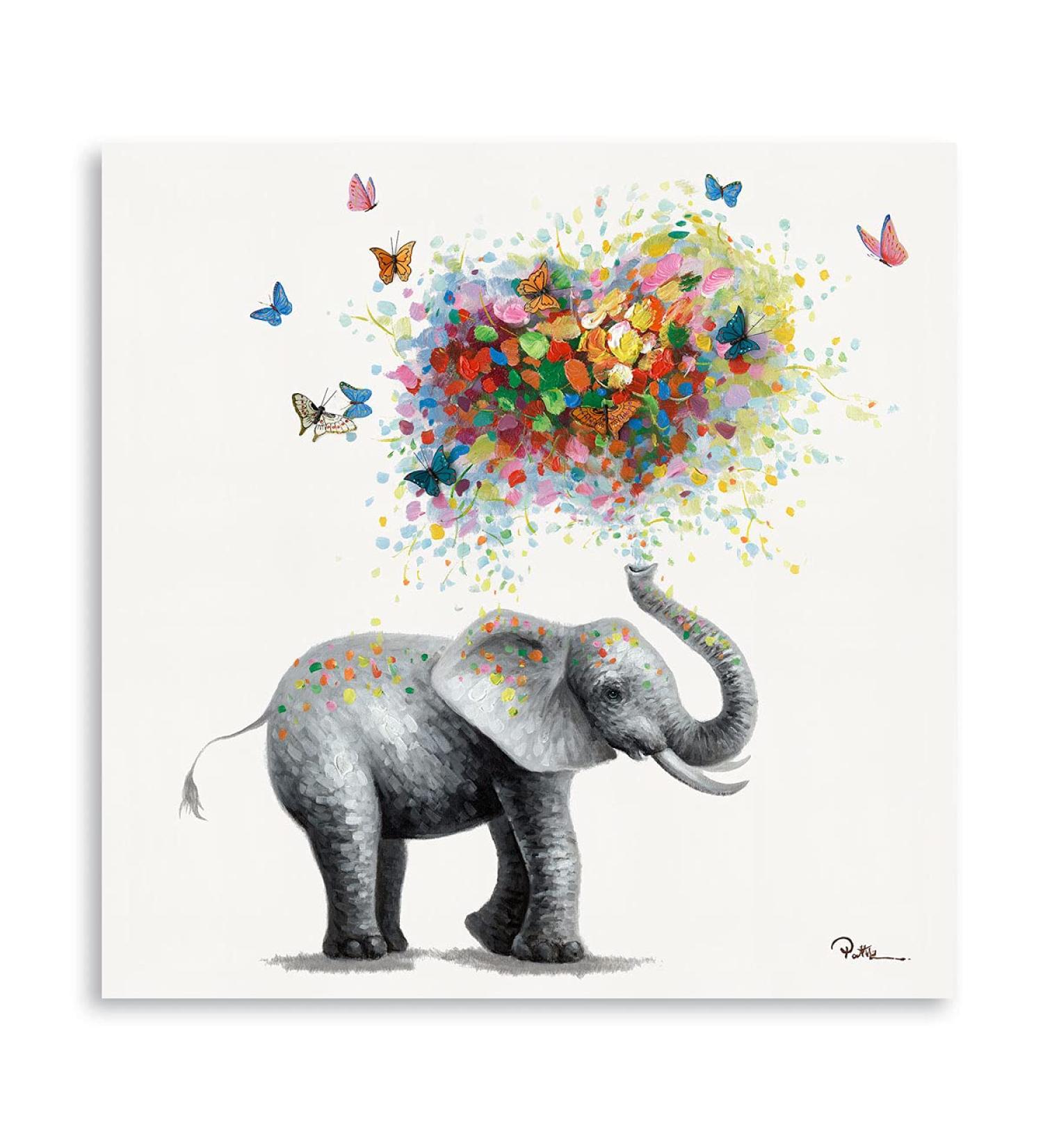 Colorful Butterfly Elephant Nursery Wall Art Print - Heart Balloon Design - 30x30CM Canvas Framed Decor - Buy Online on GoSupps.com