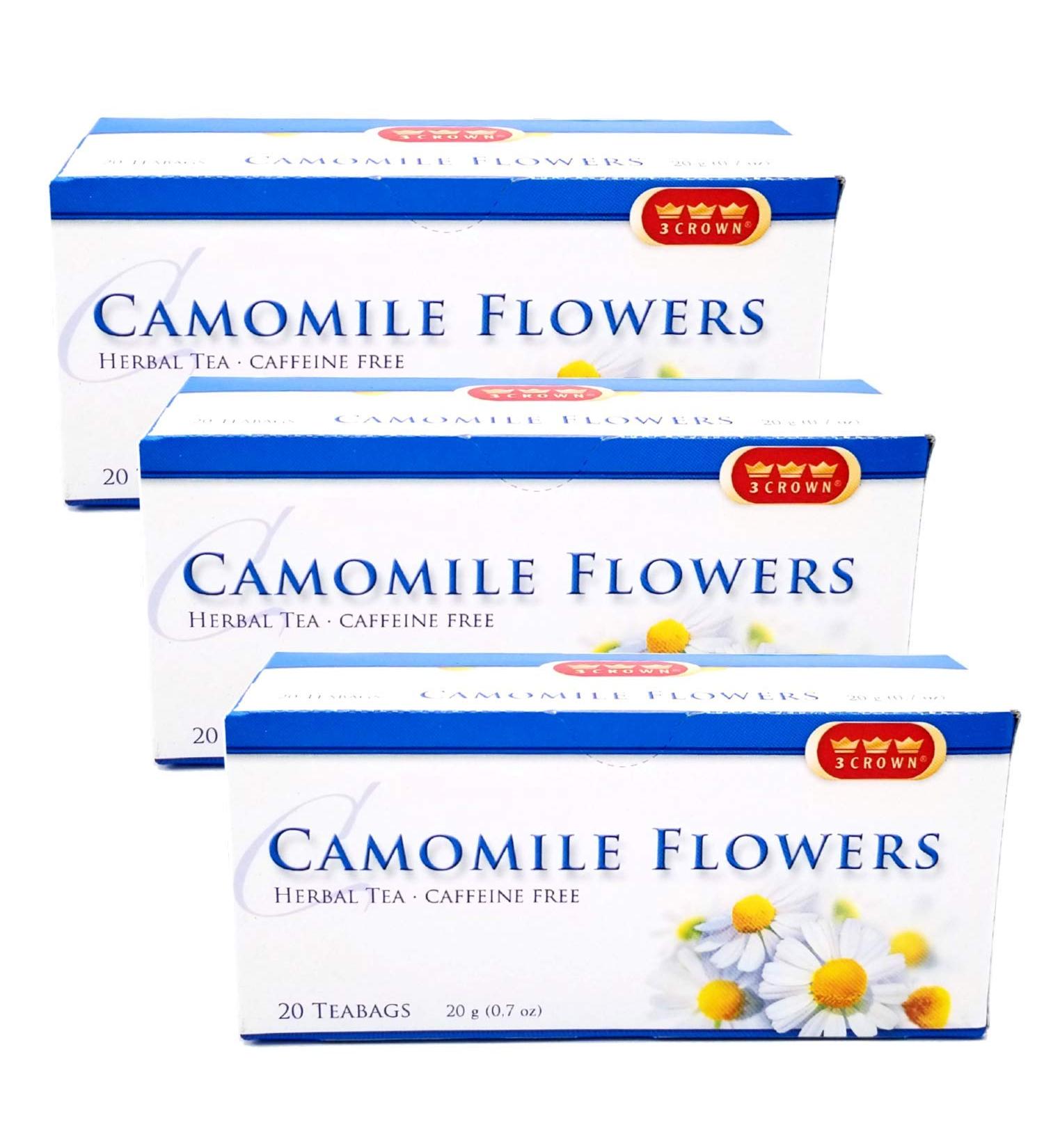 3 Crown Camomile Flowers Herbal Tea - Caffeine Free 20 Bags - Pack of 3 (60 Tea Bags) - Buy Online on GoSupps.com