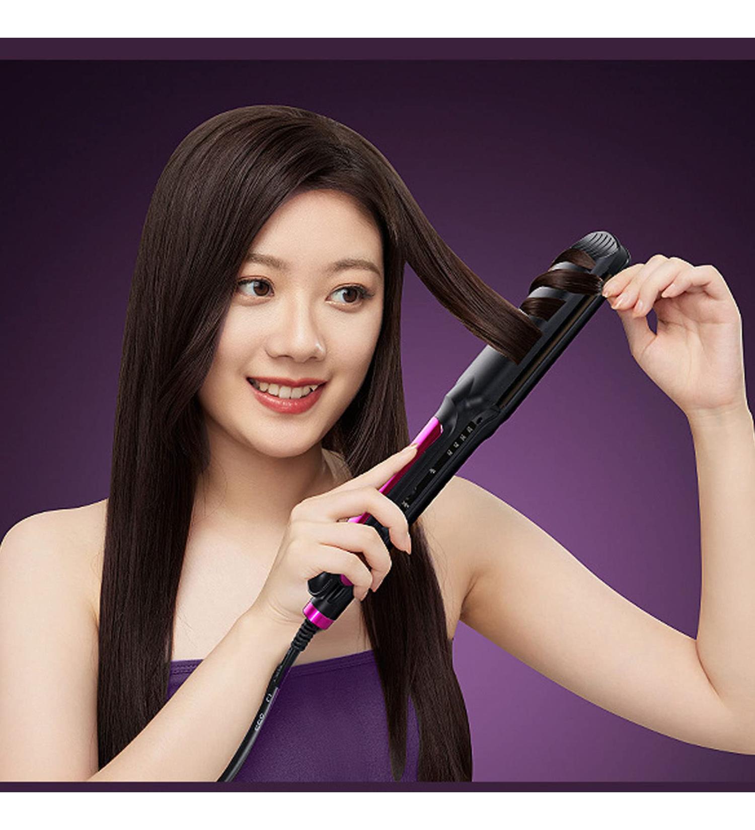 3D Seamless Flat Iron - 4 Temp Hair Straightener & Curler | Low Power 26W Black & Purple - Ideal for Dorms | Buy Internationally - Buy Online on GoSupps.com