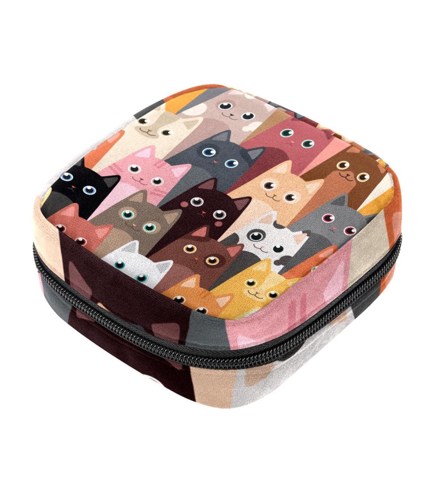 Portable Cats Cartoon Pattern Sanitary Napkin Storage Bag - Menstruation Pad & Menstrual Cup Pocket for Teen Girls & Women - Buy Online on GoSupps.com