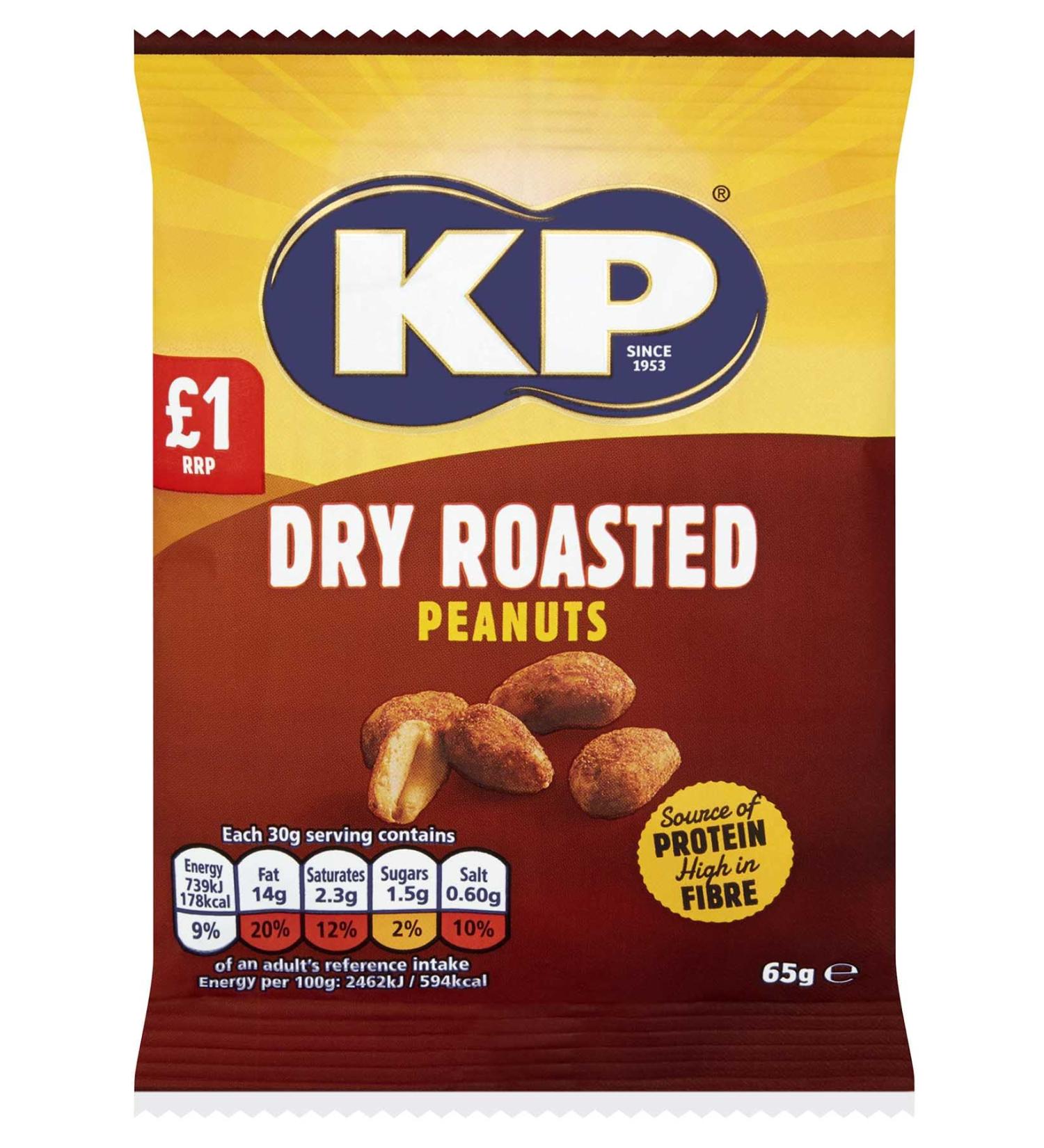 (16 Pack) KP Peanuts 16x65g Box (Dry Roasted 16x65g)
