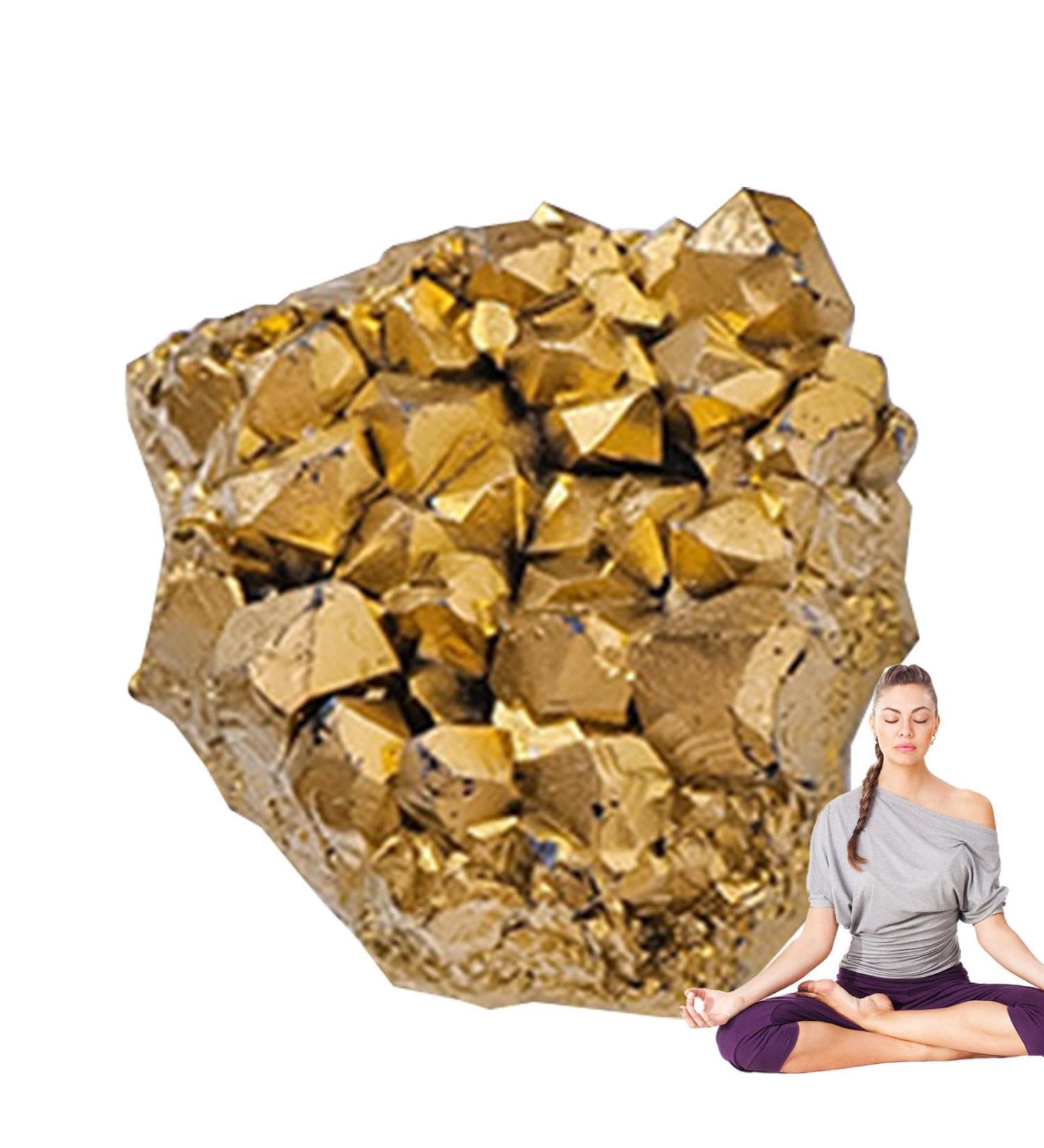 Crystal Geode | Stone Electroplated Golden Crystal Mineral Specimen Natural Gemstone Ornament for Collection Meditation Home Decor Crafts - Buy Online on GoSupps.com