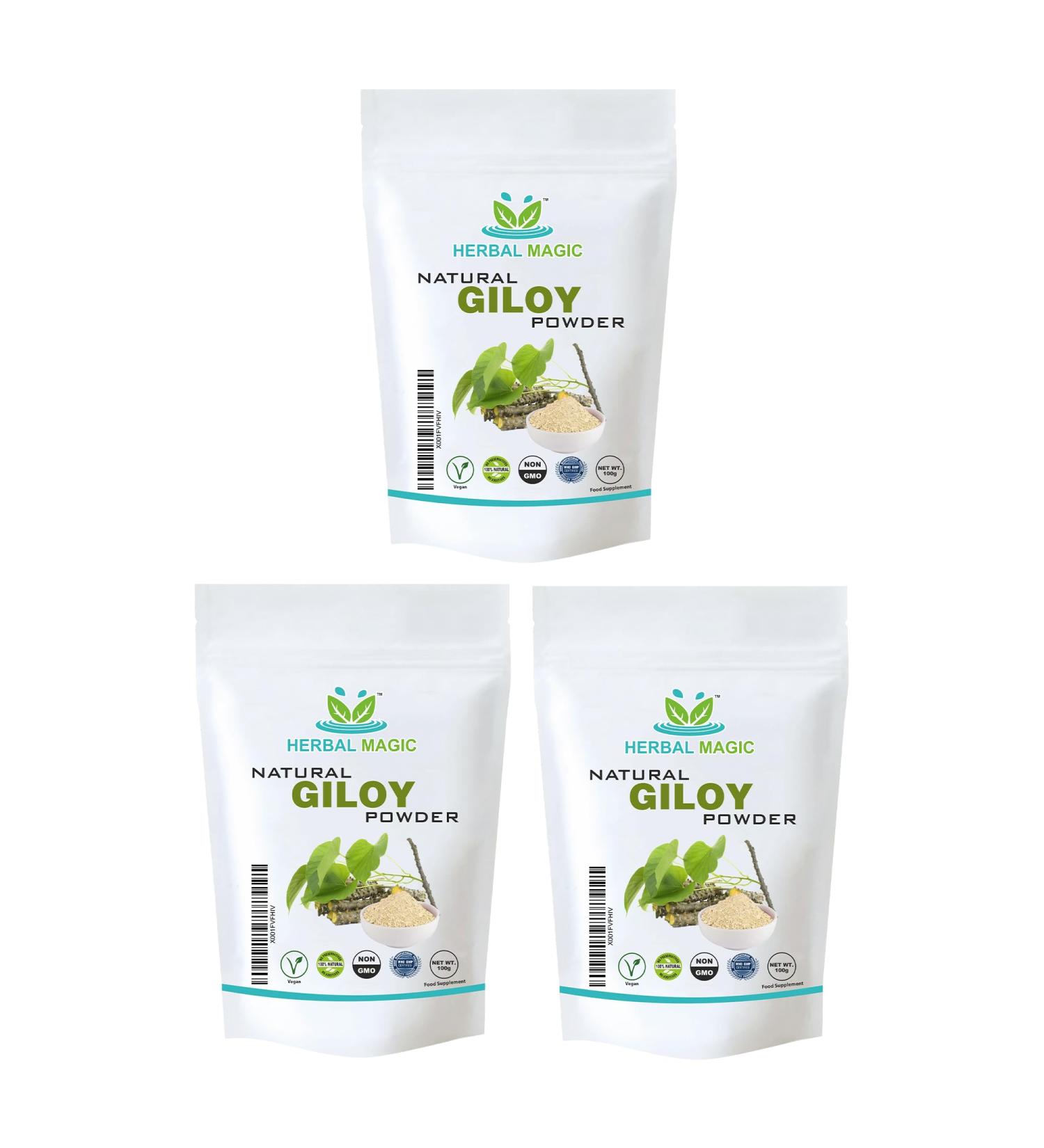 Herbal Magic's Pure & Natural Giloy Powder for Super Smoothies Shakes soups - Premium Quality Powder - Free from Fillers & Preservatives - 300g - Buy Online on GoSupps.com