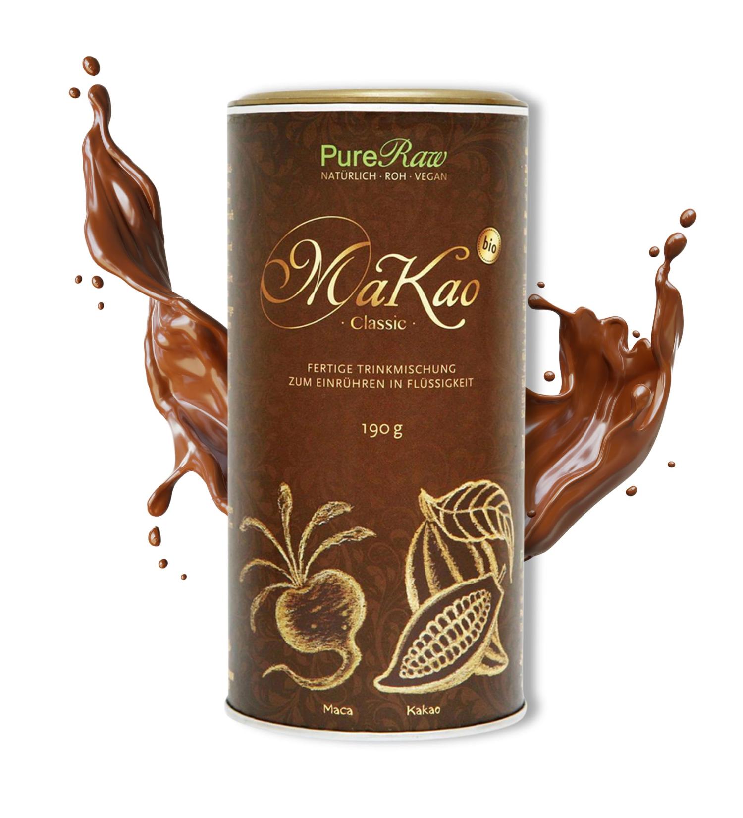 Buy Makao Classic Organic Raw Vegan Chocolate Drink Powder - Sugar-Free Superfood Cocoa Maca Lucuma Carob Hot Chocolate (190g) | Pureeraw - Buy Online on GoSupps.com