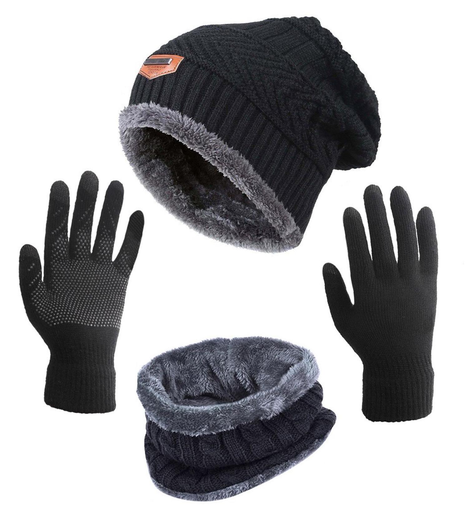 HINDAWI Winter Hat Scarf Gloves Set for Women - Black | Knit Skull Cap, Touch Screen Mittens, Circle Scarves | Slouchy Beanie Snow Accessories - Buy Online on GoSupps.com