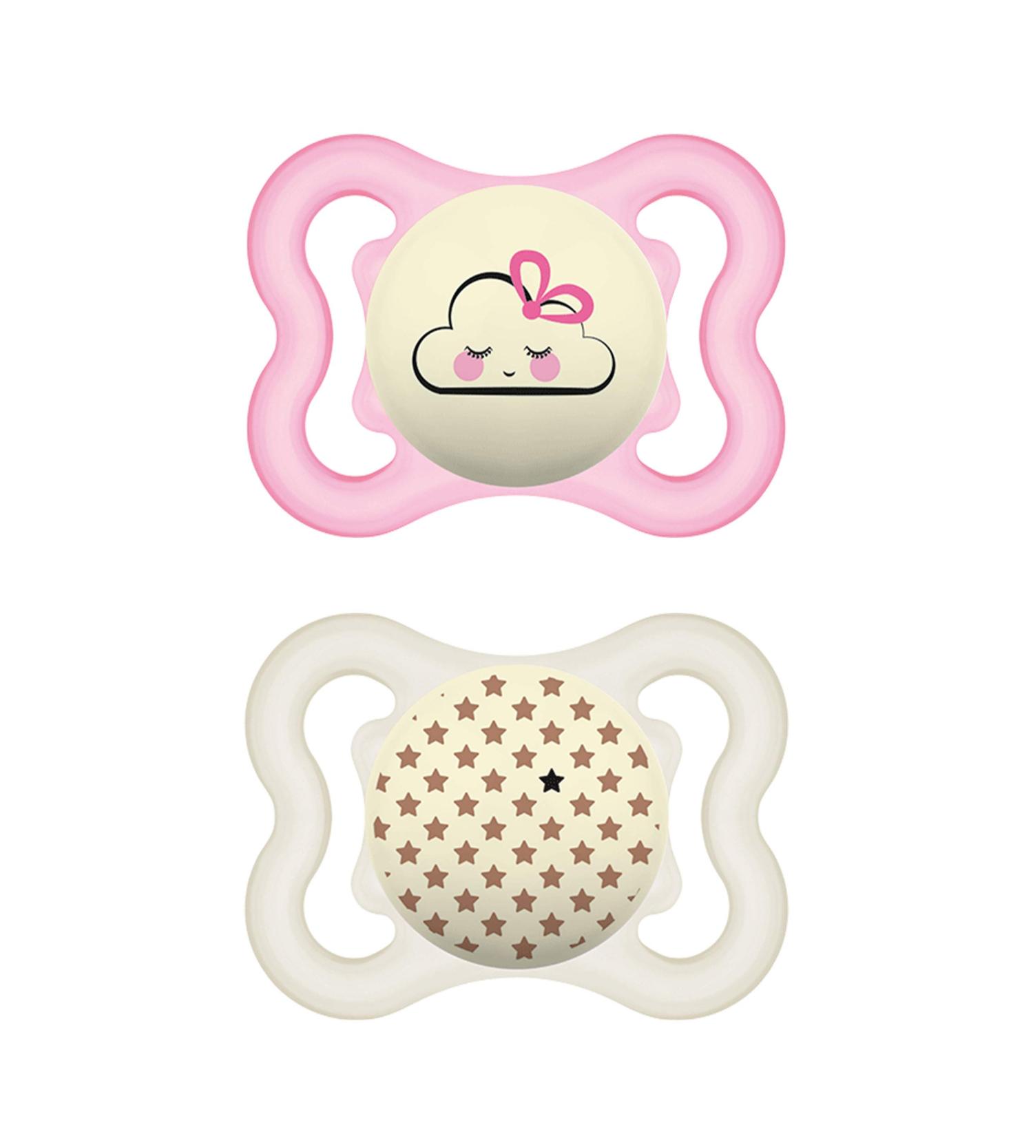 MAM SUPREME Night Pacifier Set - 2 Bright Baby Pacifiers for Healthy Dental Development 0-6 Months Cloud/Star Pink with Pacifier Box - Buy Online on GoSupps.com