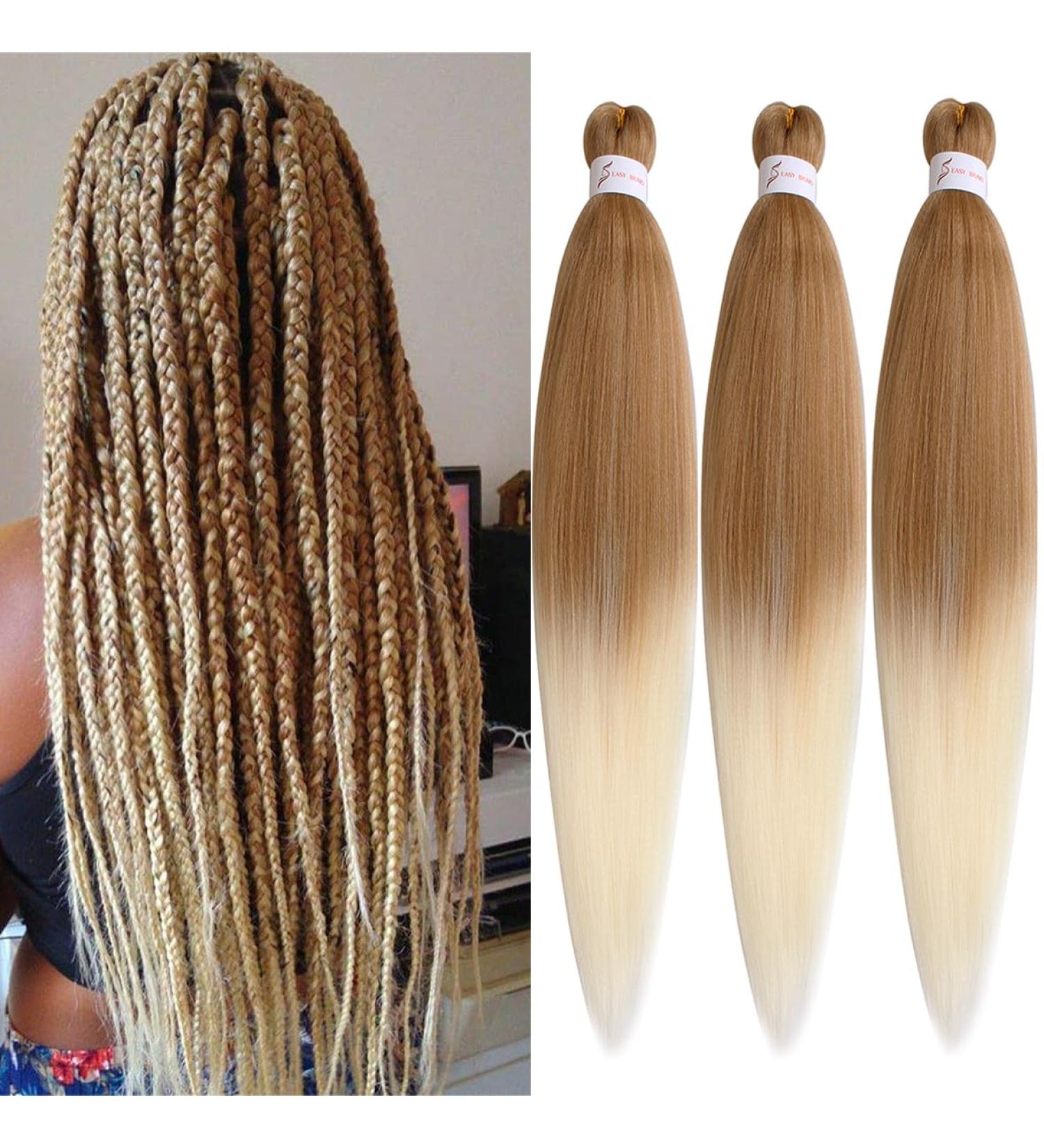 Leeven 3 Packs Ombre Blonde Pre Stretched Braiding Hair 26 Inch Yaki Braiding Hair Extensions for Box Braids Pre Stretched Hair Extensions EZ Braids 27613# 26 Inch (Pack of 3) 27613# - Buy Online on GoSupps.com