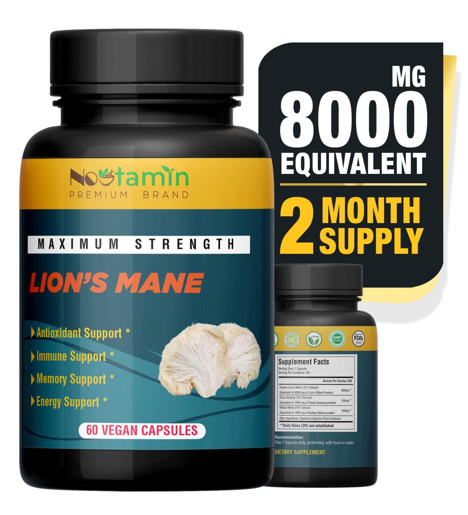 8000mg Lions Mane Mushroom Capsules - Nootropic Brain Boost, Memory & Focus - Buy Online on GoSupps.com