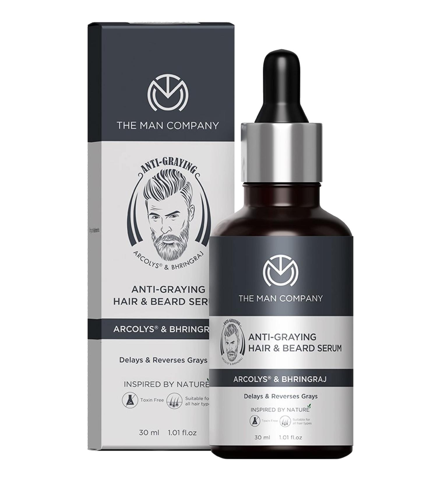 Anti-Graying Hair & Beard Serum for Men - Strengthen Roots with Bhringraj & Shikakai | Toxin-Free | All Hair Types - 30ml - Buy Online on GoSupps.com