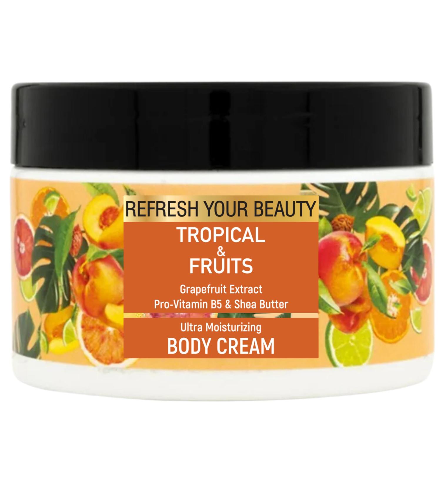 Tropical Fruits Body Cream - Hydrating Grapefruit & Shea Butter Lotion | 8.4 fl oz - Moisturizing with Vitamin E & Glycerin - Buy Online on GoSupps.com