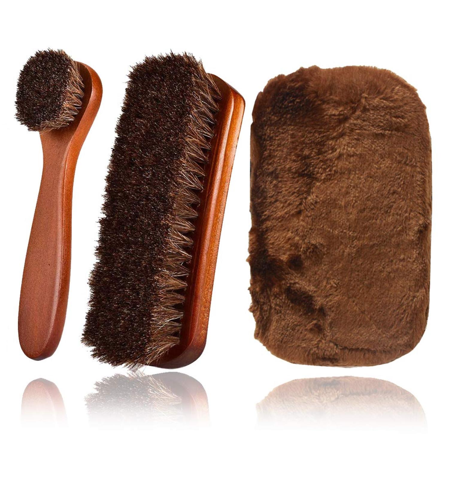 Kinear Premium Horsehair Buffing Brushes with Natural Bristles + Polishing Glove - Ideal for Boots, Shoes, Car Seats & Sofas - Buy Online on GoSupps.com