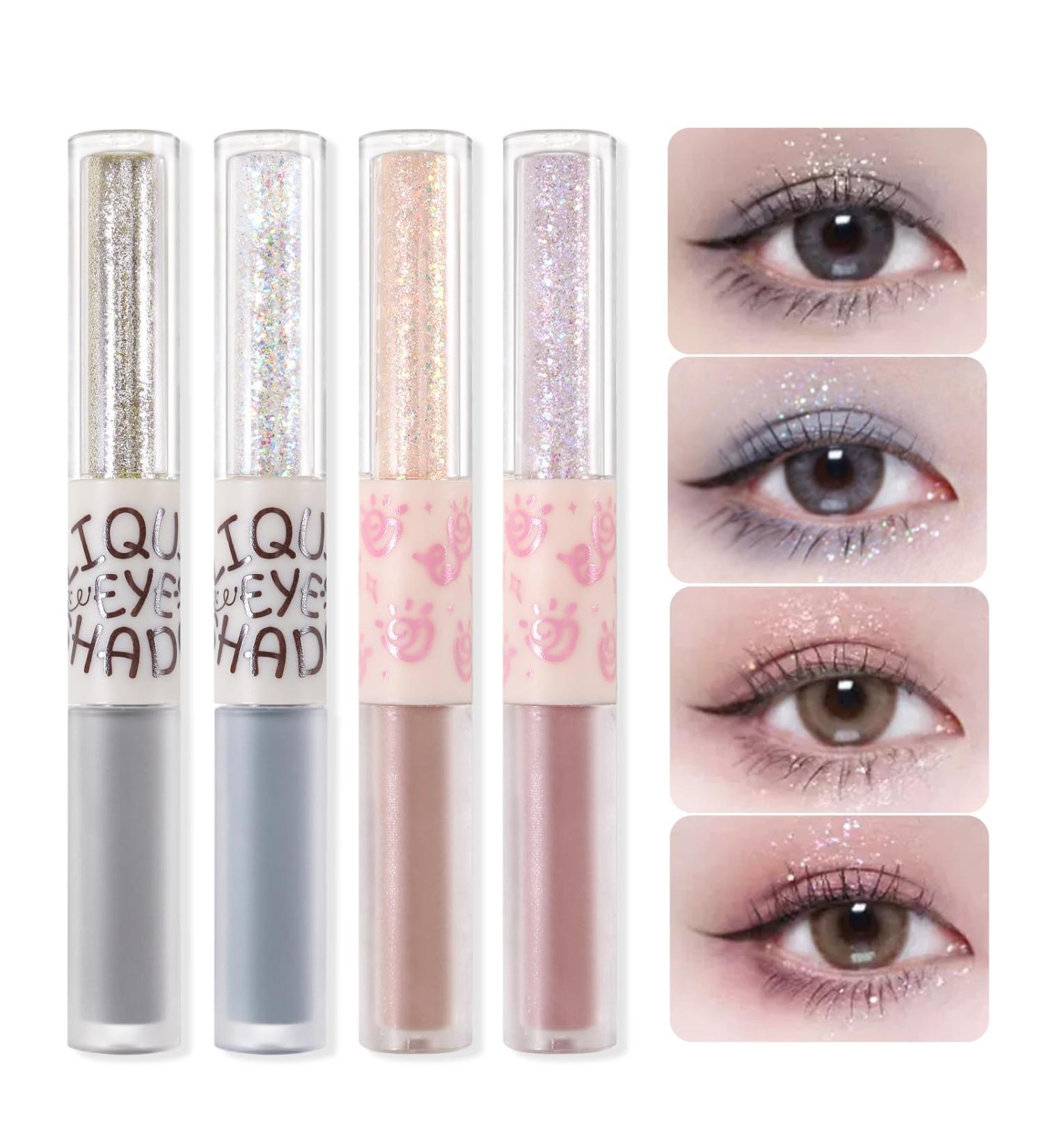 Erinde Liquid Glitter Eyeshadow Set - Silver Glitter Eyeliner and Matte & Shiny Eye Shadows - Long Lasting & Highly Pigmented - 4PCS - Buy Online on GoSupps.com