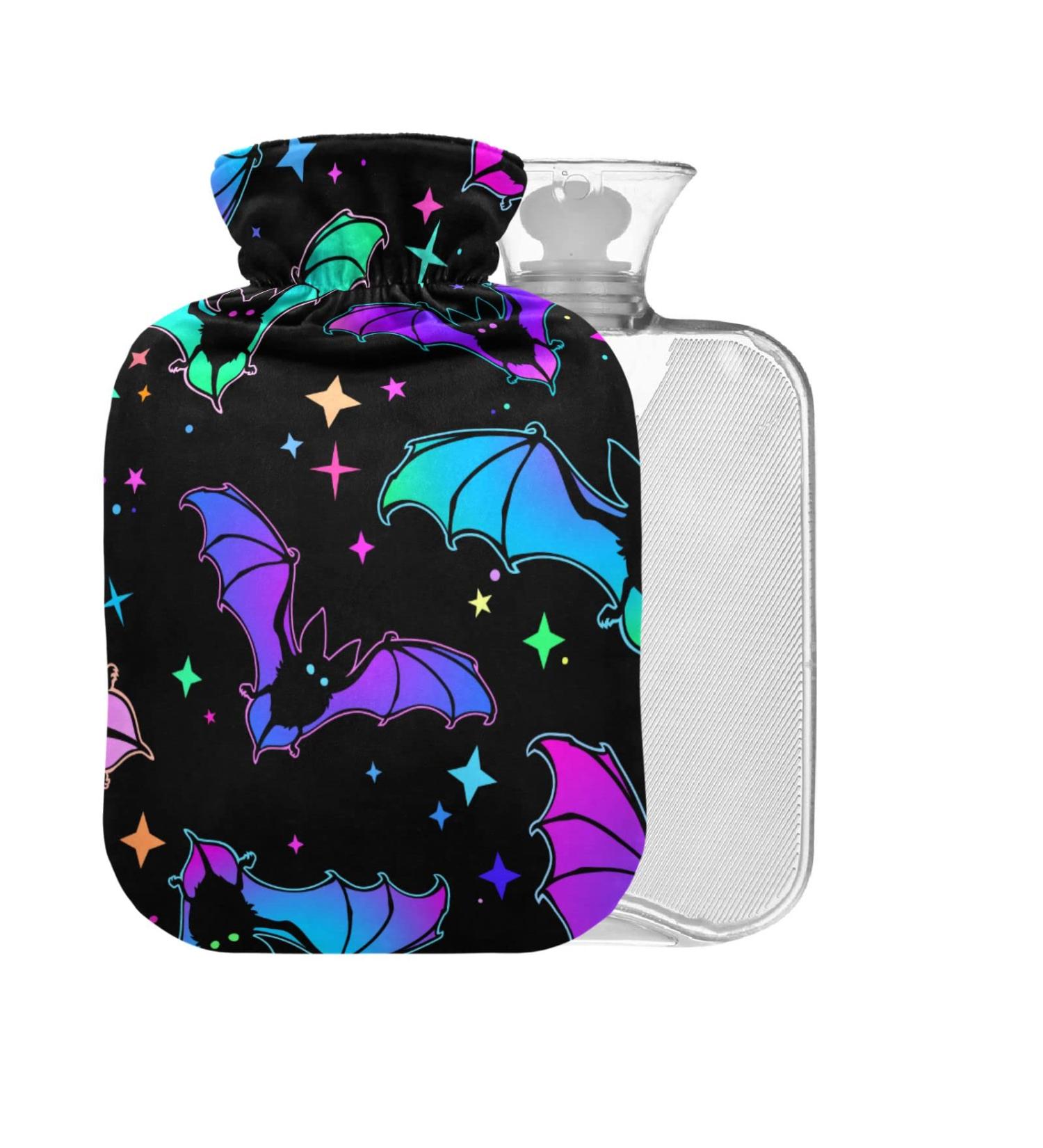 Bats Stars Hot Water Bottle with Cover - 1L Small BPA Free Bag for Back Pain Relief & Hot/Cold Therapy | International Shipping - Buy Online on GoSupps.com